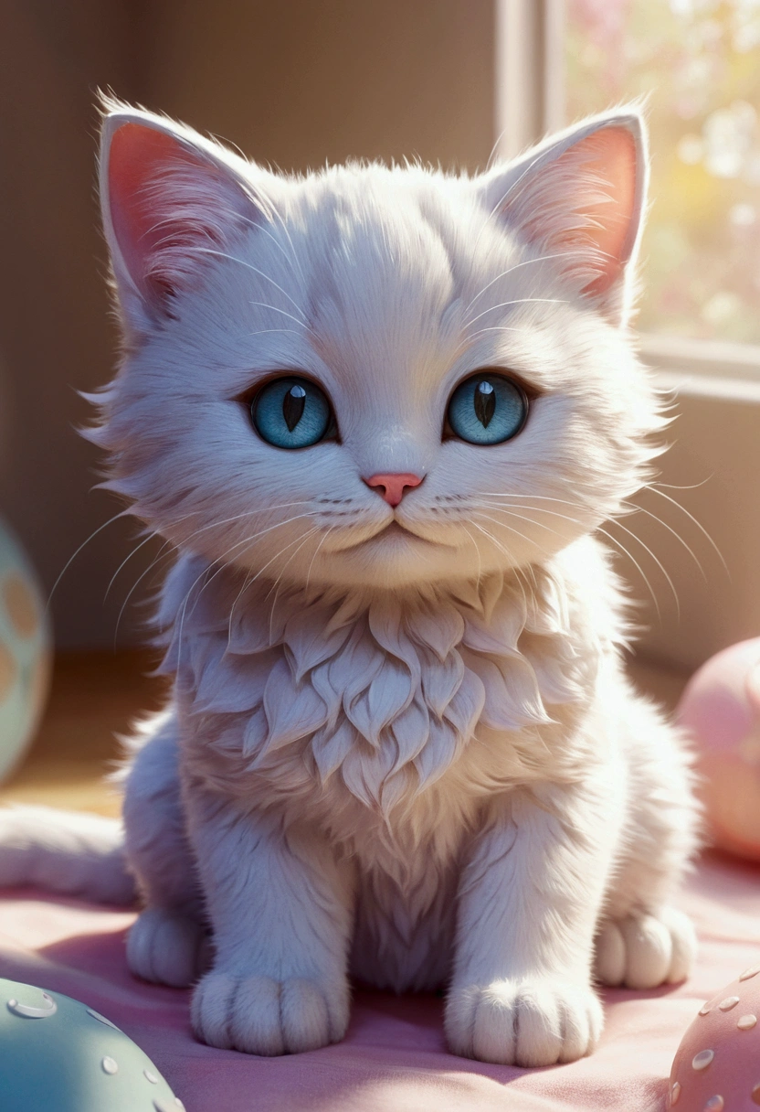 Beautiful  with dreamy eyes, Little cat, Volumetric Light, Ultra-realistic, Intricate details, shape, Painting, watercolor, Cute Chibi, ah!, Shallow depth of field, Pastel Color Palette, Soft lighting, minimum, Modern, Digital Painting, Lois van Baerle、Ross Tran、Art by artgerm, Artstation HQのトレンド, Very detailed，Sleep，Are sleeping