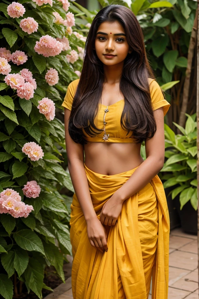 An 21 years old cute Indian girl posing with beautiful flower