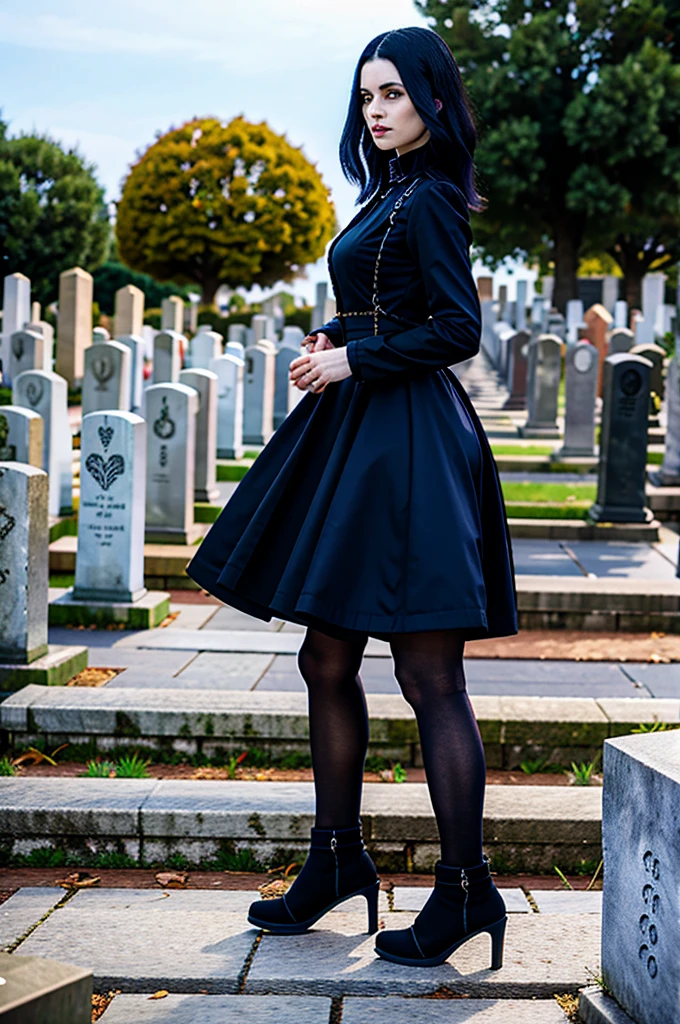 goth woman walking in cimetery 