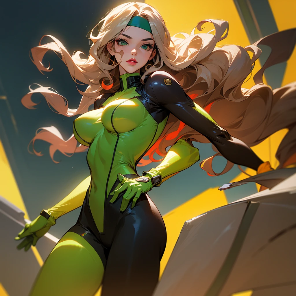 Oil painted slightly chubby white woman. Her face also slightly chubby. Her body floating in space .She wearing a dark green body suit.. She has short blonde hair. She has her mouth open breathing heavily, she puts both her hands on her neck as if she choking and can’t breathe . She on the verge of death. She grabbing her neck. Full body view. Bare foot. There is a meter on the bottom that is going down. A message appearing in the upper right corner “warning O2 low”