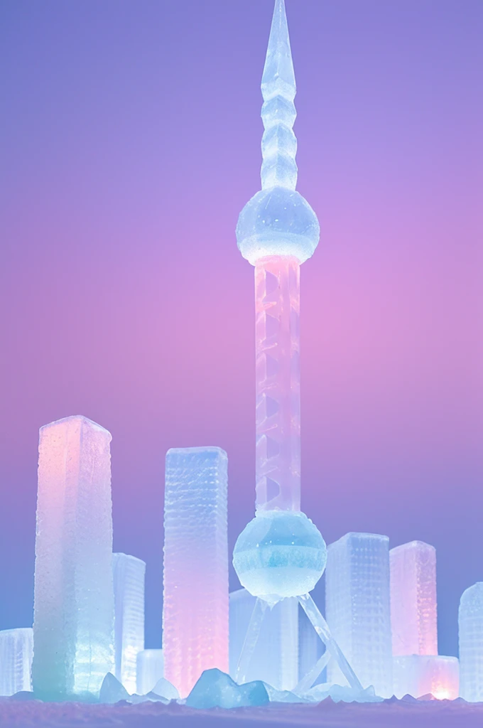 made of ice,snow,transparent,Light pink gradient light blue,Crystal clear,Side light
