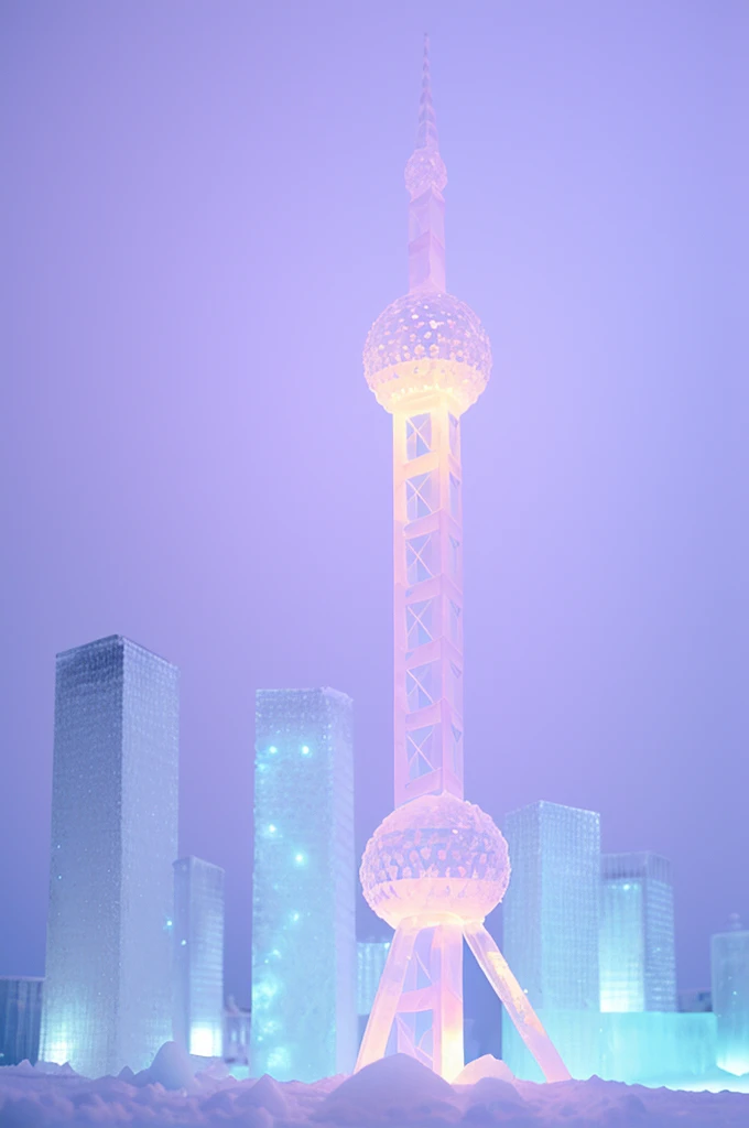 made of ice,snow,transparent,Light pink gradient light blue,Crystal clear,Side light