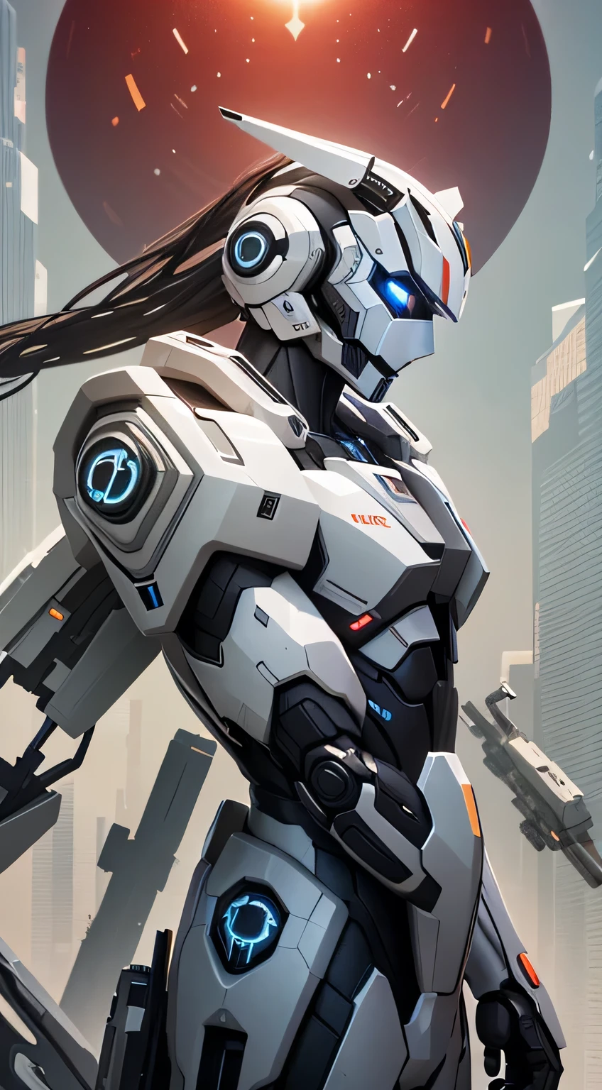 A half-length portrait of a white mecha man。side（from side），The subject is on the right side of the screen，Facing left。Jazz drum on shoulder（Snare）element。The mecha has text logo，Blocky and layered mecha structure；pure white background，solid color background。C4D or 2.5D style；Production-level rendering，Rich ambient light，Highlight Smoothing；blending, reflection light, Surrealism, Futurism, Art Deco。16K，Ultra HD quality，Award-winning workasterpiece。