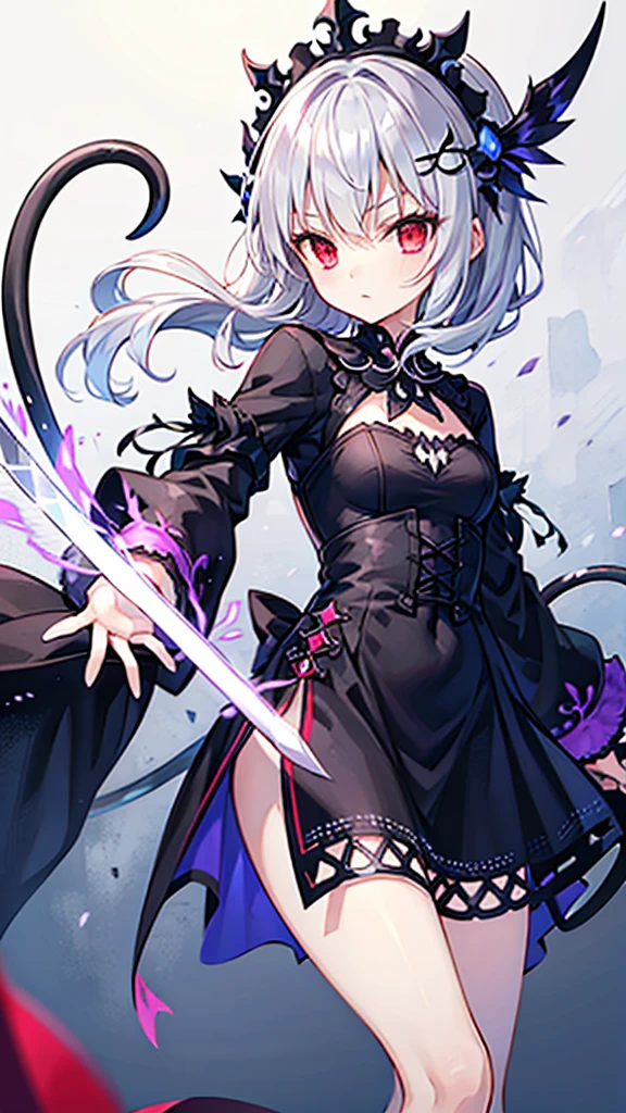 Silver Hair、Side Tail、Gothic、Red eyes、sword、Headdress