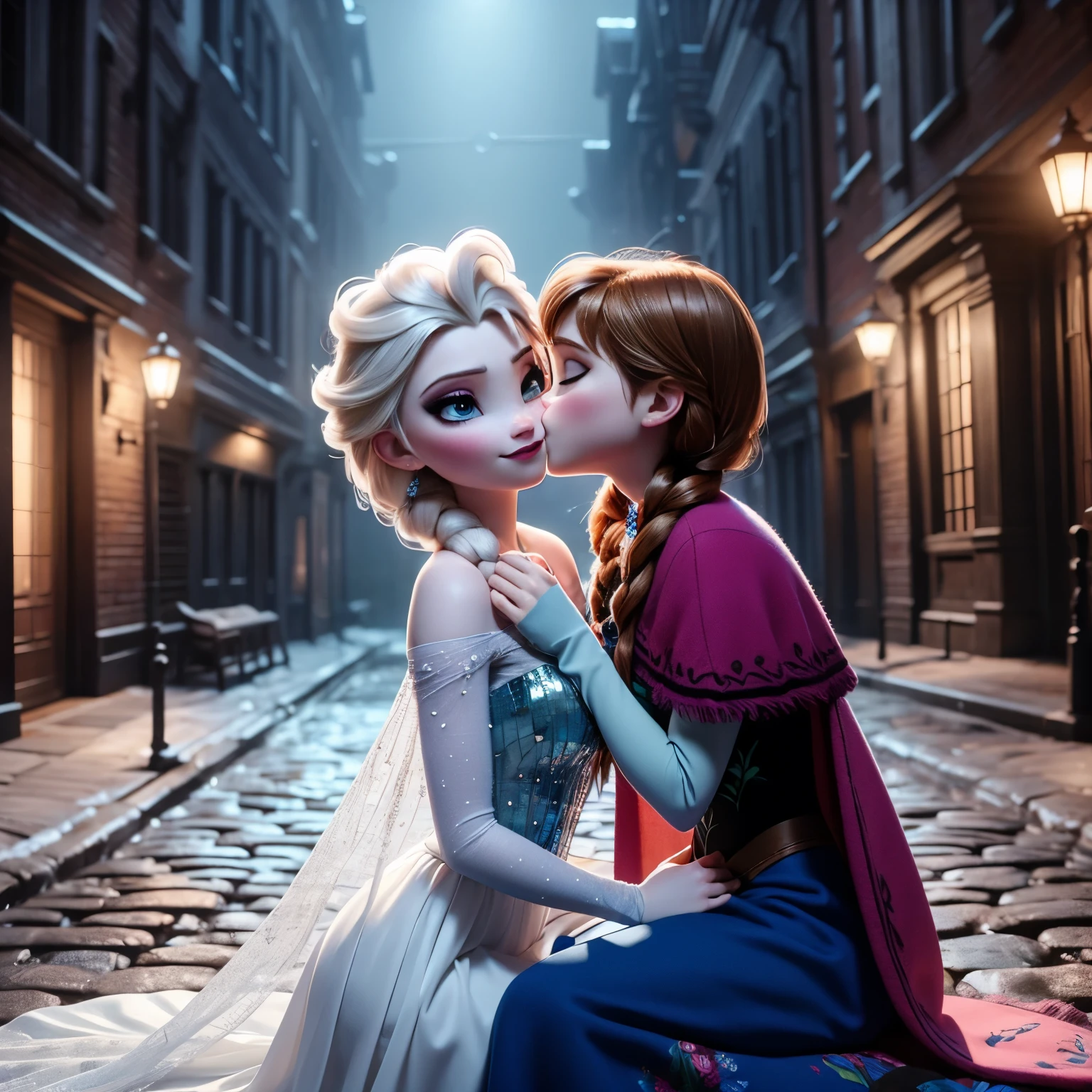 (masterpiece),ELSA,ANNA,frozen,deep kissing,