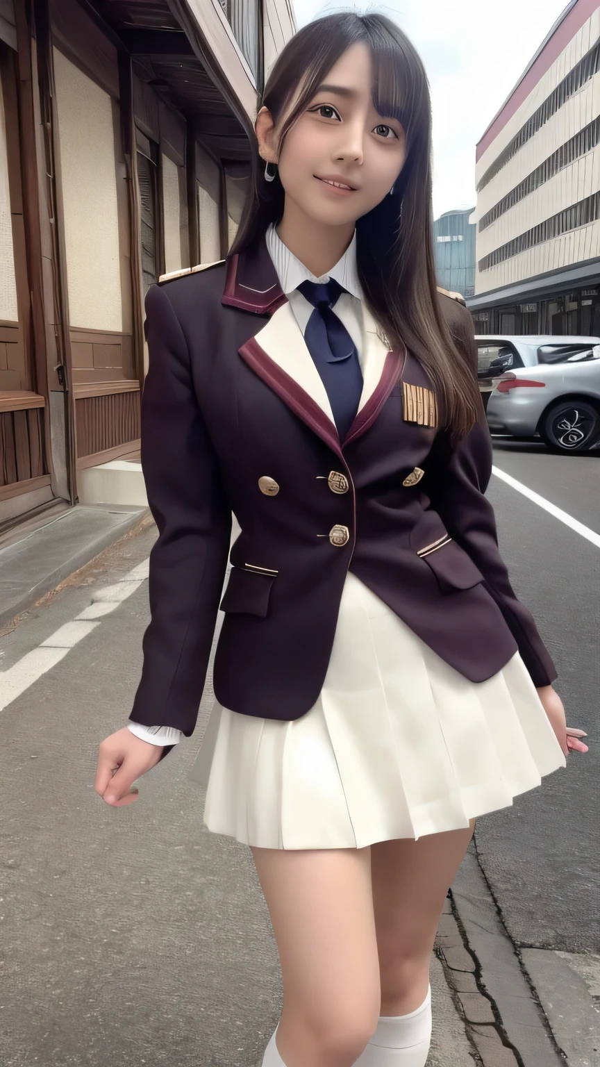 ((Highest quality))Girl with the perfect face， Tokyo Station，University，Brown Hair，Highest quality， masterpiece， uniform，Genuine，White skin，Japanese，skirt，Thighs，Absolute area