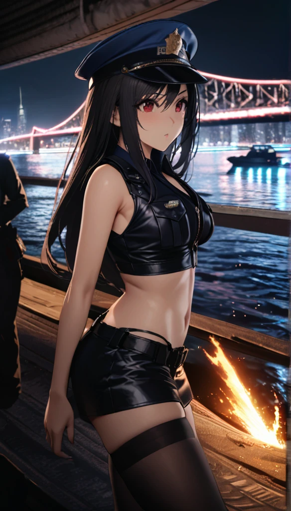 masterpiece, best quality, best lighting, shadows, portrait, perfect anatomy, mikasa in scout uniform, 1 girl, adult anime girl, 21 years old, sexy black dress, city night background, purple long hair, thighs, ass, breast, seductive, spicy, posing, cinematography lights,