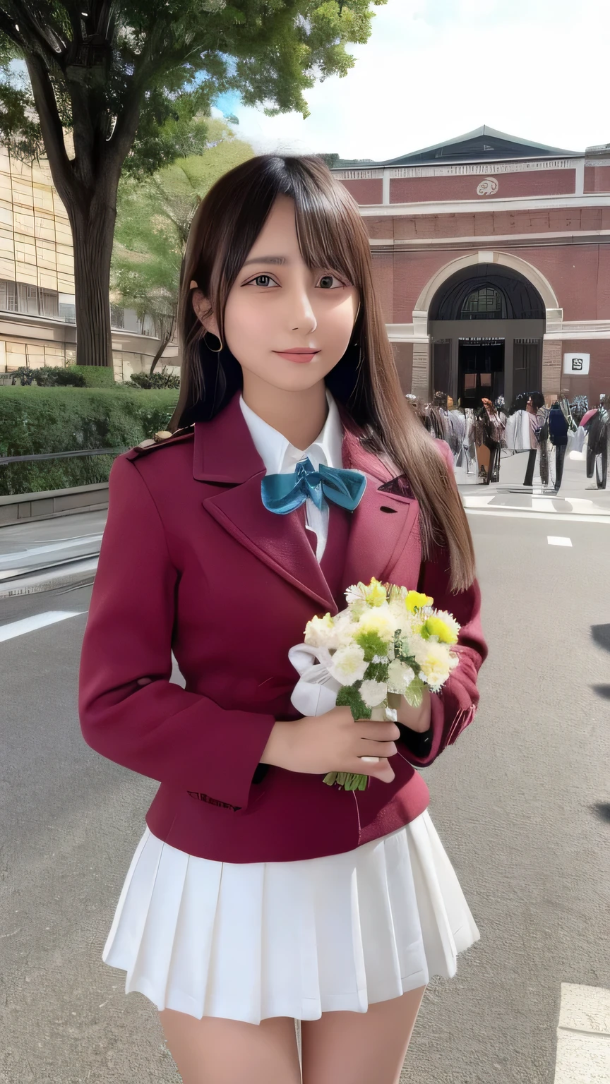 ((Highest quality))Girl with the perfect face， Tokyo Station，University，Brown Hair，Highest quality， masterpiece， uniform，Genuine，White skin，Japanese，skirt，Thighs，Absolute area