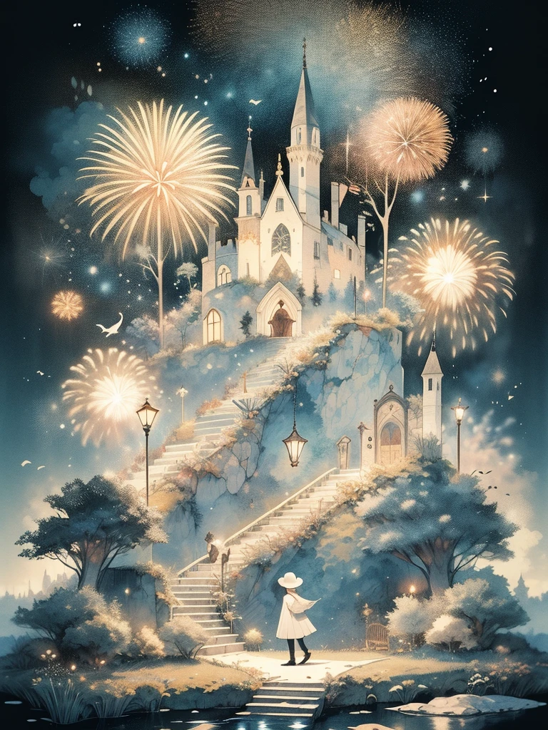 (((masterpiece))),best quality, whitetown, fireworks, festival, bright color, 1 man