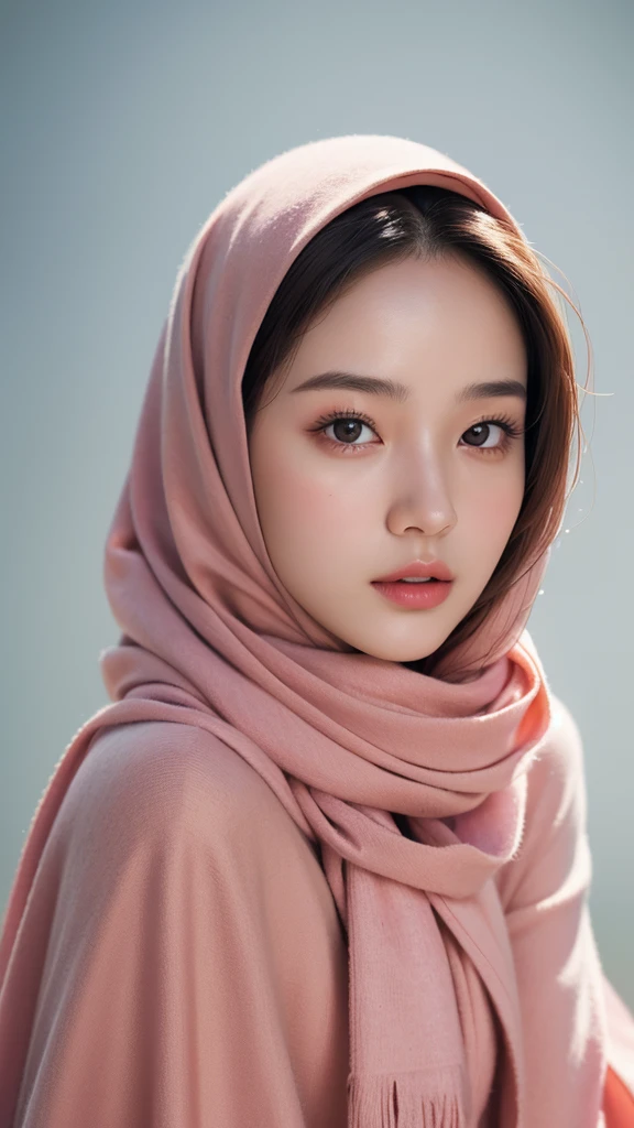 best quality, ultra high res, (photorealistic:1.4), 20 years old girl, (ulzzang-6500:0.8), (forehead), upper body, nude, naked, 8k, hijab pashmina, detail