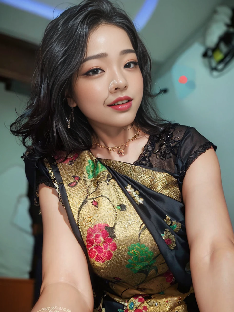 Korean female teacher，Being in a hotel，(Lying on her back in bed:1.2)，(legs are open:1.5)，seen from the front
（（（tmasterpiece）））， （（best qualtiy））， （（intricately details））， （（ultra-realistic realism））， Ridiculous res， A MILF， Mature woman， ssee-through， highly  detailed， illustratio， 1. Mature women， （（Large breasts））， (areola of breast)，perfect hand， detailed finger， Beautiful detailed eyes，Wavy curly hair，with brown eye， name badge， vd， （Teacher's Uniform：1.2）， Translucent white shirt，Get wet，(The shirt buttons were unbuttoned，no brassiere，Breasts leaking out of clothing)，Black pencil skirt， (Black tights:1.1)， 耳Nipple Ring， detailedbackground， Bedrooms， perfect  eyes， Seductive eye，Cocked buttocks，Reddened face，(weeping:1.2)，(Confused eyes，The mouth opened slightly)