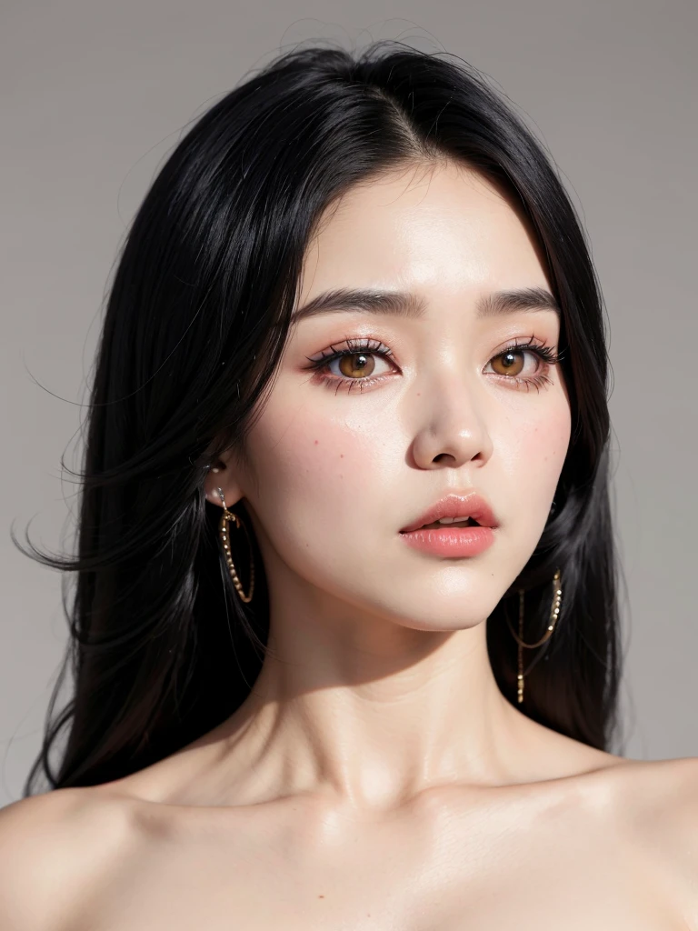 a closeup of a woman with long black hair wearing a dress, South Korean popular makeup, Popular Korean makeup, iu lee ji-eun as supervillain, jinyoung shin, lee ji-eun, lee ji - eun, beautiful south korean woman, jaeyeon nam, heonhwa choe, Hwang se - it, korean female actress, Korean face features