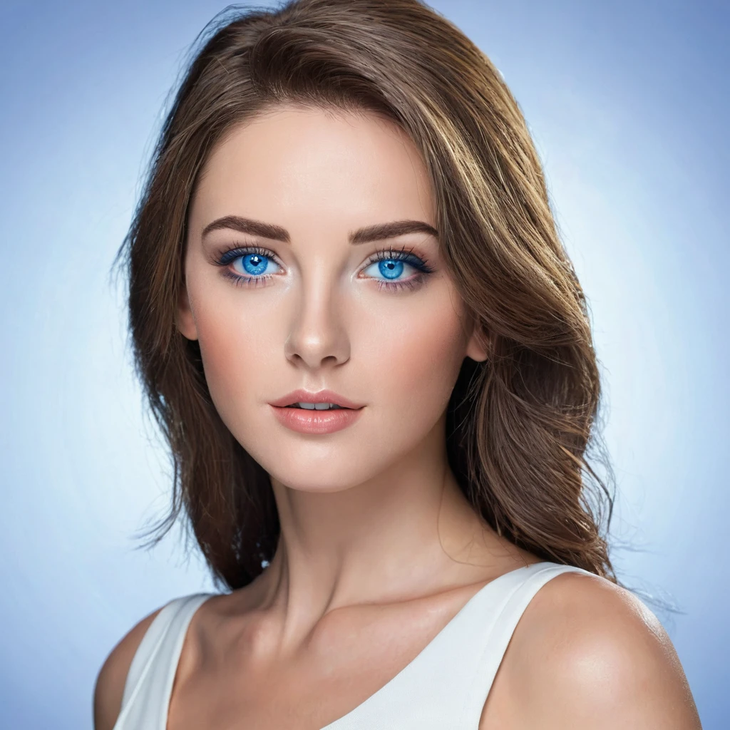 Make your face realistic, with blue eyes