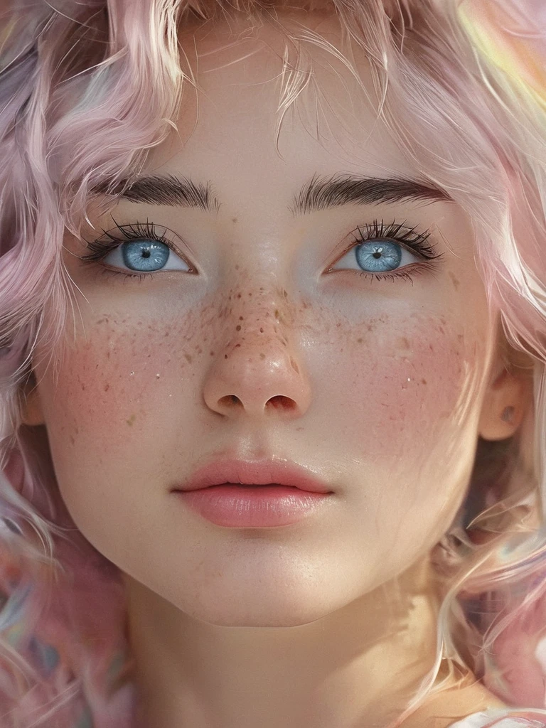 DE CORPO INTEIRO (PÉS, PERNAS, CORPO, QUADIL, MÃOS , BRAÇOS,FACE )((ultra detailed)),((Bright eyes)), (Detailed eyes) , 8k, blink blink, (The Little Faux Freckles Makeupgirl), ((realistic skin)), ((focus detailed 2 straps on the shoulders of dress)) , ((shiny facial skin)), with colorful hair and a colorful dress, rossdraws pastel vibrant, rossdraws cartoon vibrant, style anime 8k, beautiful portrait, artgerm colorful!!!, ! dream artgerm, beautiful anime girl, styled digital art, art wallpaper 8k, digital art, extremely detailed artgerm, COM UMA COLEIRA DE CACHORRA NA GARGANTA 