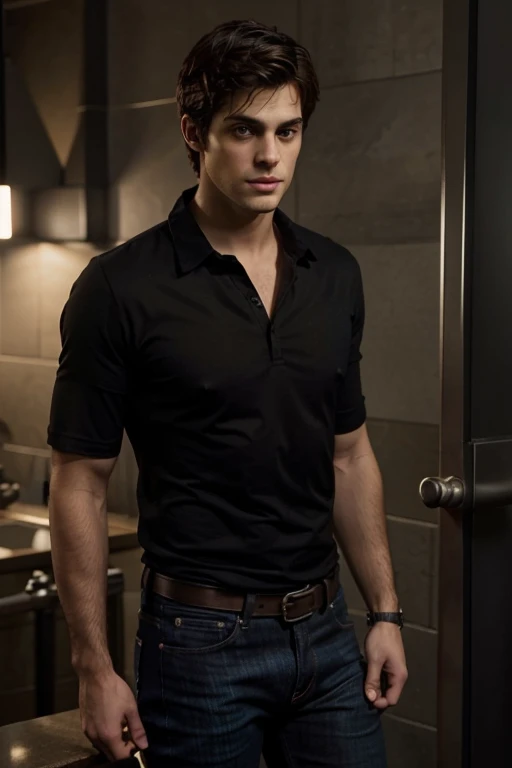 matthew daddario as alec lightwood (tall) (broad) (handsome), (black shirt and jeans)