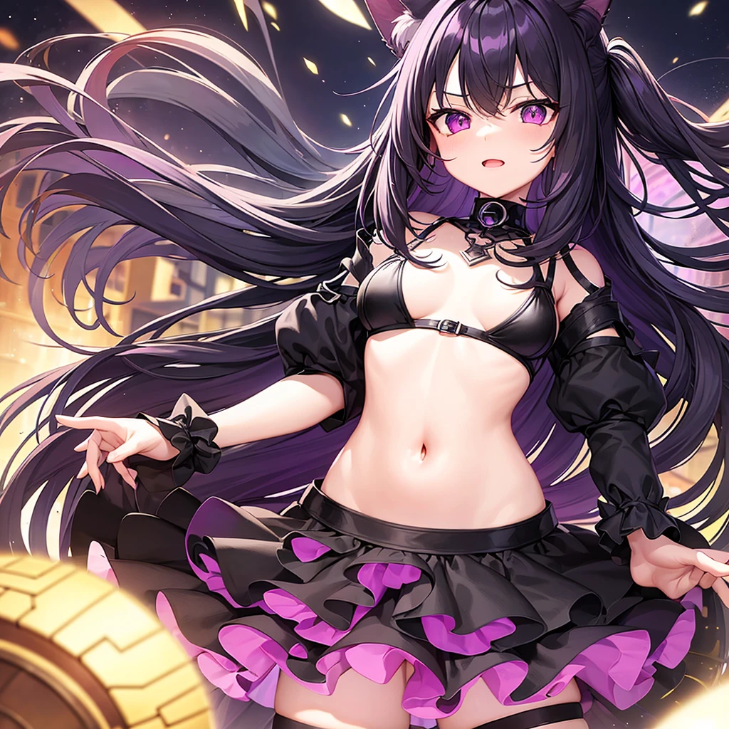 big breasts, fox girl, fox ears, glowing eyes, detailed eyes, dark background, 1 girl, purple eyes
