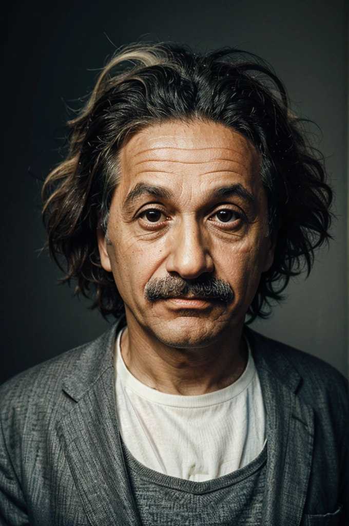 create a portrait of einstein and have a brain on his head create it as a work of art