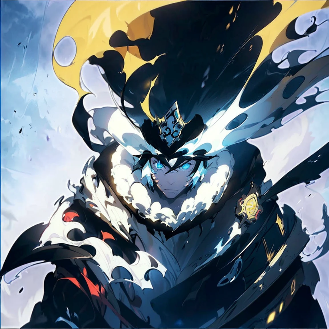 (Onmyoji theme)), (in 8K、top-quality、masterpiece:1.2)、Vampire、Cyberpunk men、fantasy worlds、dark backgrounds、Clean design、Magnificent Instagram、art stations、Colorful paint splatter、silhuette、Ultra-detailed intricate details、unrealengine、Fantasia、intricate detailes、Splash Screen、Complementary color scheme、Fantasy concept art、an oil painting、heavy strokes、Paint dripping、(isolated on white:1.3)、Rainbow skin、(((Handsome young man)))、(glowingblueeyes)、 ((Bright eye)), (( Spiky Hair, Yellow hair:1.1))), ((Black Millitary Coat)), (prinz\\(indifferent look\\),(Wearing a luxurious black robe with high detail))), Yellow-haired, Frost Rune magic, ((Wizard)).
