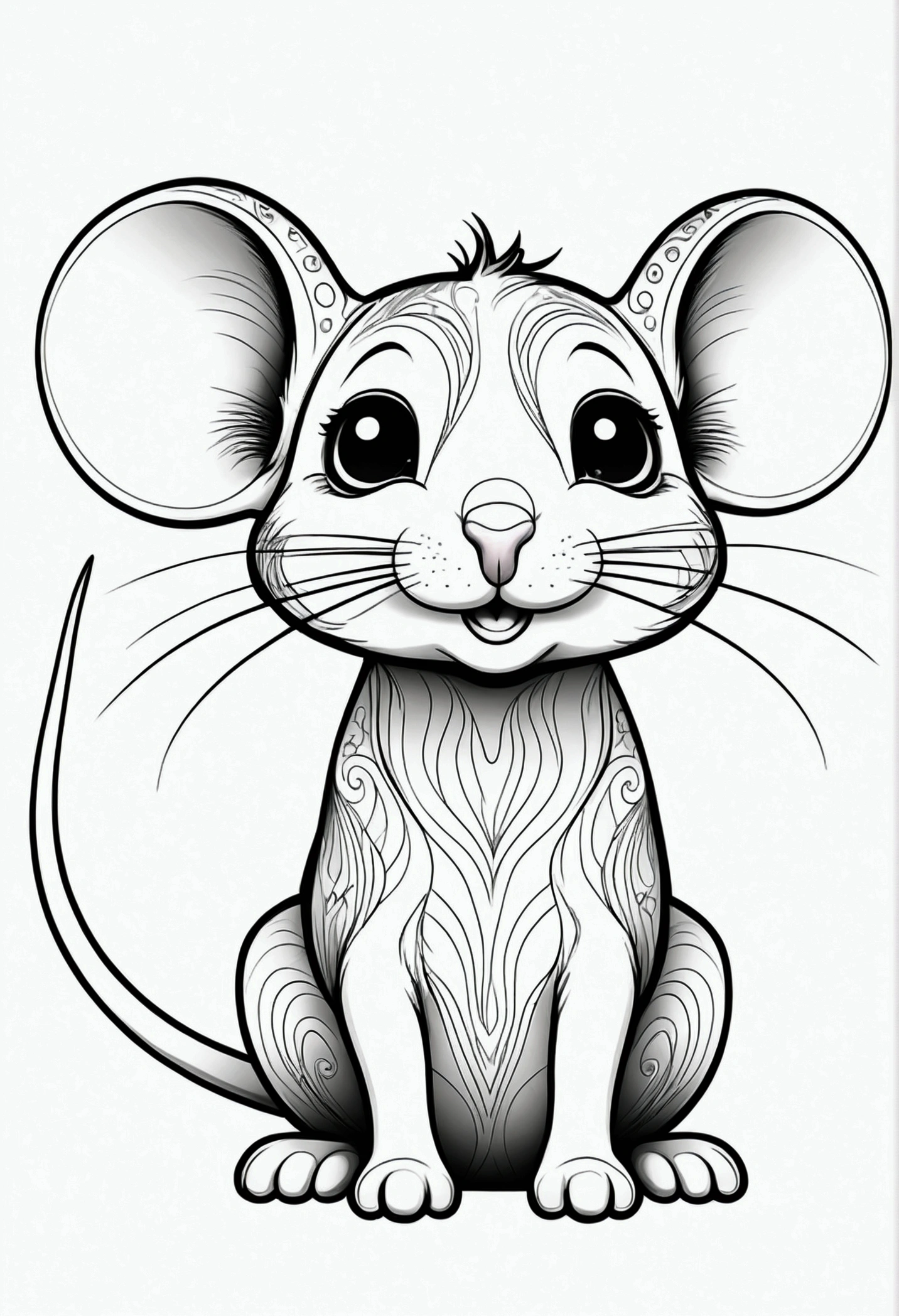 ((b&W lineart)), ((2d)), cute mouse, fancy, magie, uncanny, unusual, black andwhite, wavey lines, realistic line art, coloring book, White background, without noise, thick, crisp lines, (((Contour art)), center image, isolated on White background --v 4 - -ar2