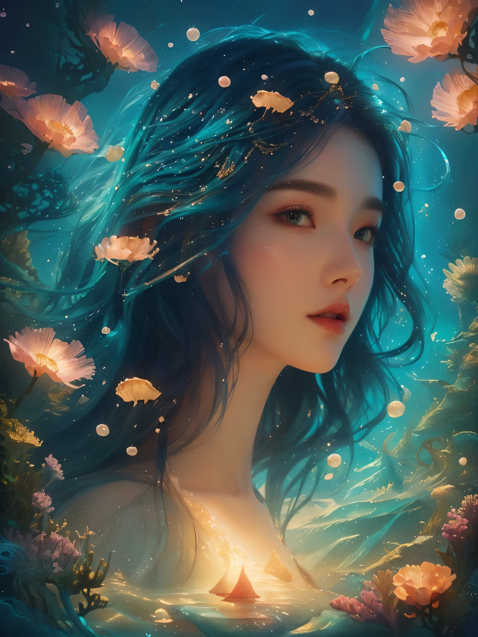 Princess of the sea, enchanting sea, mythical ocean, dreamlike home, beautiful fantasy art portrait, alice x. zhang, beautiful art uhd 4 k, digital fantasy portrait, dreamlike digital painting, artgerm julie bell beeple, a beautiful artwork illustration