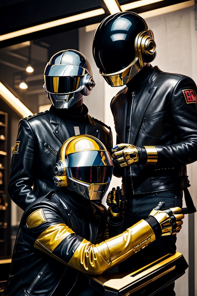 Give me a logo for my tattoo parlor with daft punk helmets 