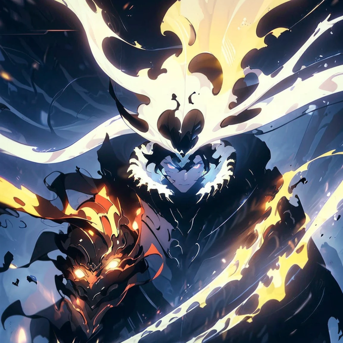 (Onmyoji theme)), (in 8K、top-quality、​masterpiece:1.2)、Vampire、Cyberpunk men、fantasy worlds、dark backgrounds、Clean design、Magnificent Instagram、art stations、Colorful paint splatter、silhuette、Ultra-detailed intricate details、unrealengine、Fantasia、intricate detailes、Splash Screen、Complementary color scheme、Fantasy concept art、an oil painting、heavy strokes、Paint dripping、(isolated on white:1.3)、Rainbow skin、(((Handsome young man)))、(glowingblueeyes)、 ((Bright eye)), (( Spiky Hair, Yellow hair:1.1))), ((Black Millitary Coat)), (prinz\\(indifferent look\\),(Wearing a luxurious black robe with high detail))), Yellow-haired, Frost Rune magic, ((Wizard)).