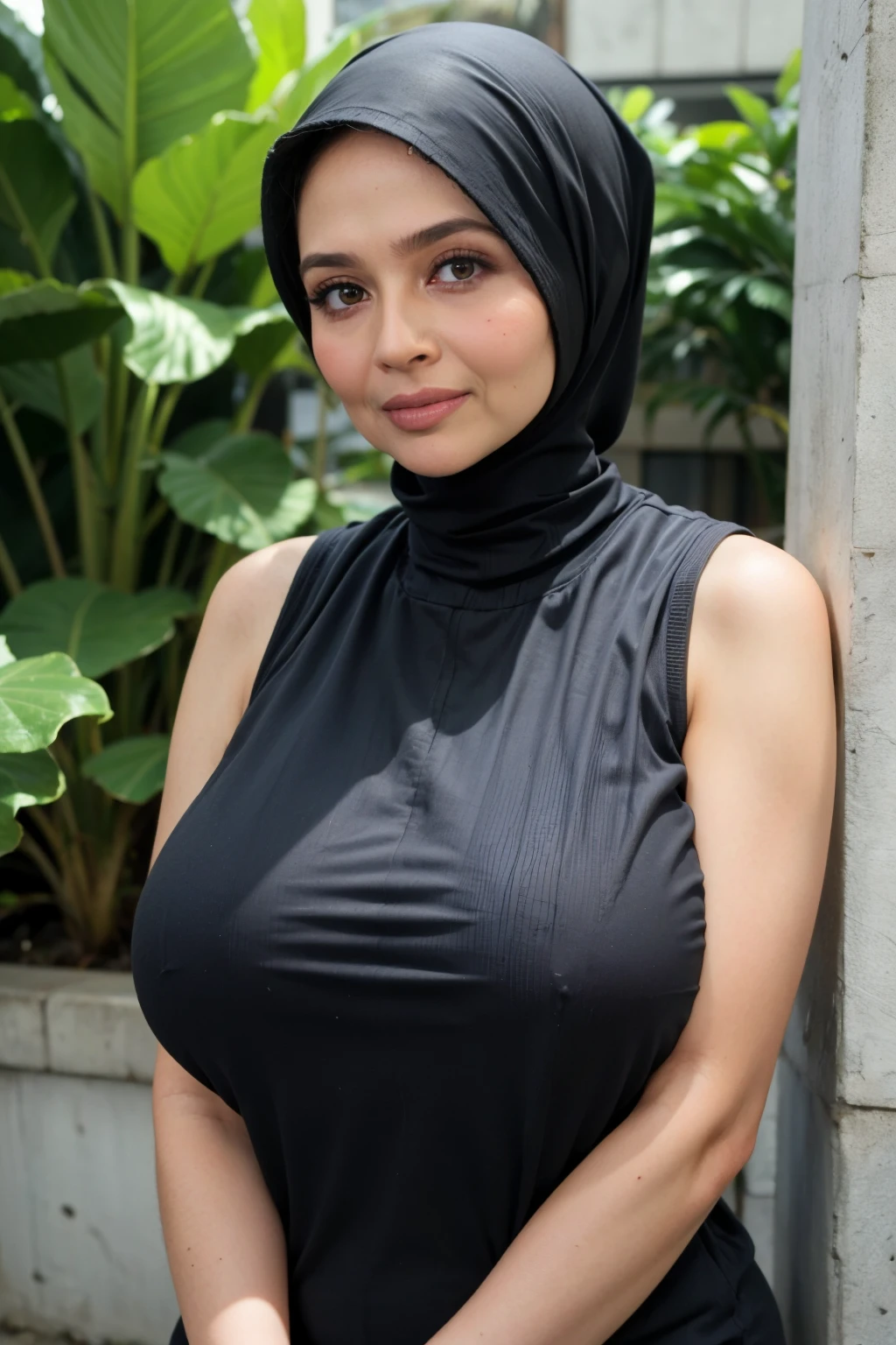 (((Singlet))), (((Old lady:1.6))), (((HIJABS Stylish))), adorable, 1 girl, (face to face), , baby face, happy, medium portrait, (face details: 1), (eye details:1), ((naked big breasts)). wearing transparent transparency mini apron, .. Cute posed. proportional body. Ultra High Res. realistic: 1.4, UHD , lace