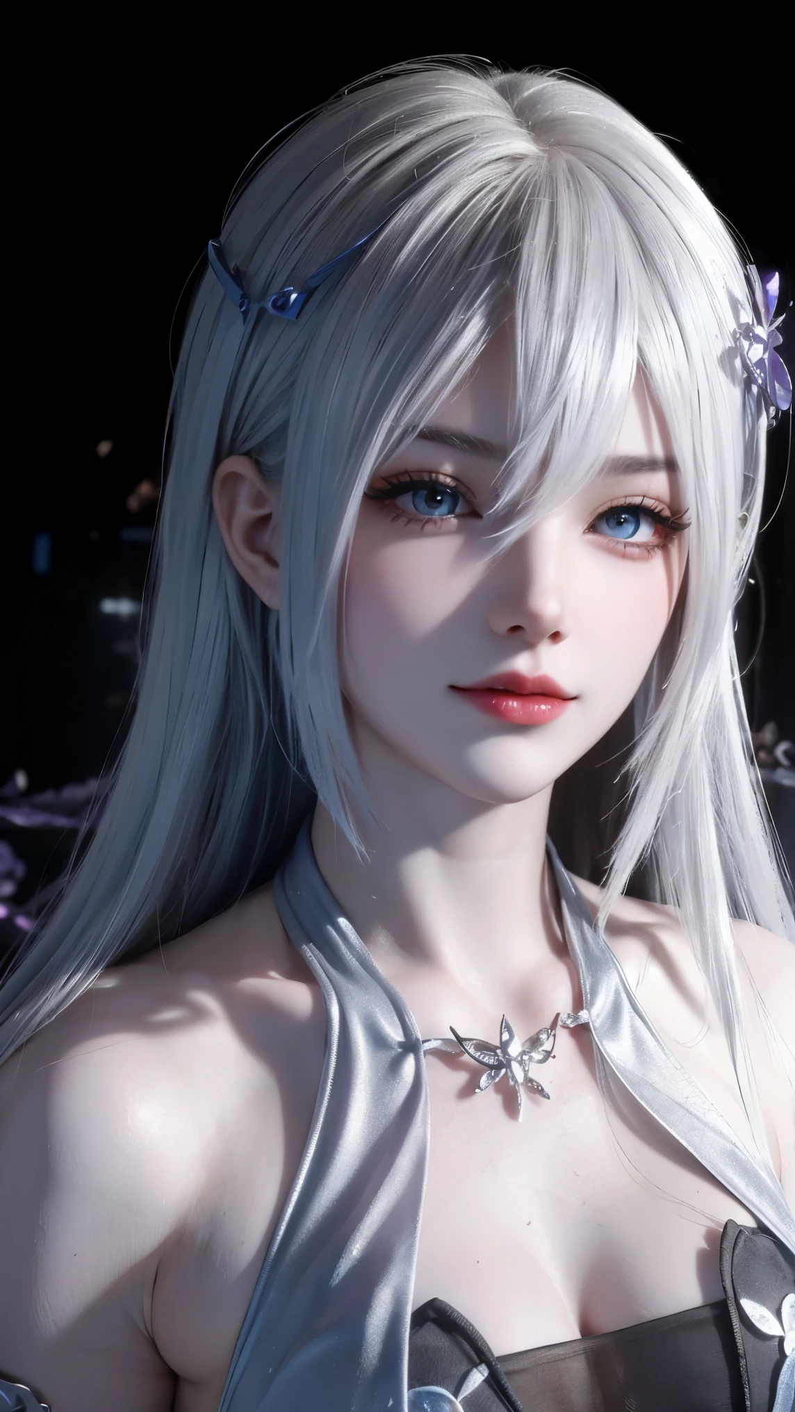 (masterpiece, best quality, Extremely detailed, Best shadow), (Detailed background,Dark Fantasy), (Beautiful and delicate face), High contrast, (Optimal lighting, Extremely delicate and beautiful), ((light)), rich and colorful, Ultra Detail, 戏剧性的light, Intricate details, (1 Girl, Solitary,White hair, Pointed face,Purple Eyes, Hair between the eyes,Dynamic Angle), Blood splatter, Black light swirling around the character, Depth of Field,Black light particles,(shattered glass),Magic Circle,