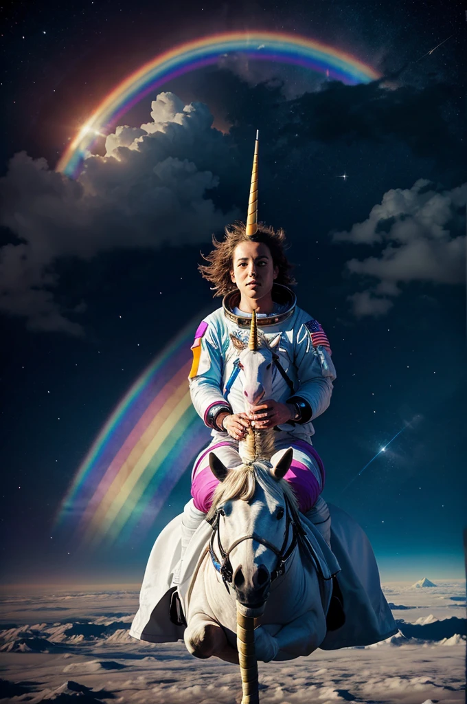 An astronaut riding a rainbow unicorn, cinematic, dramatic