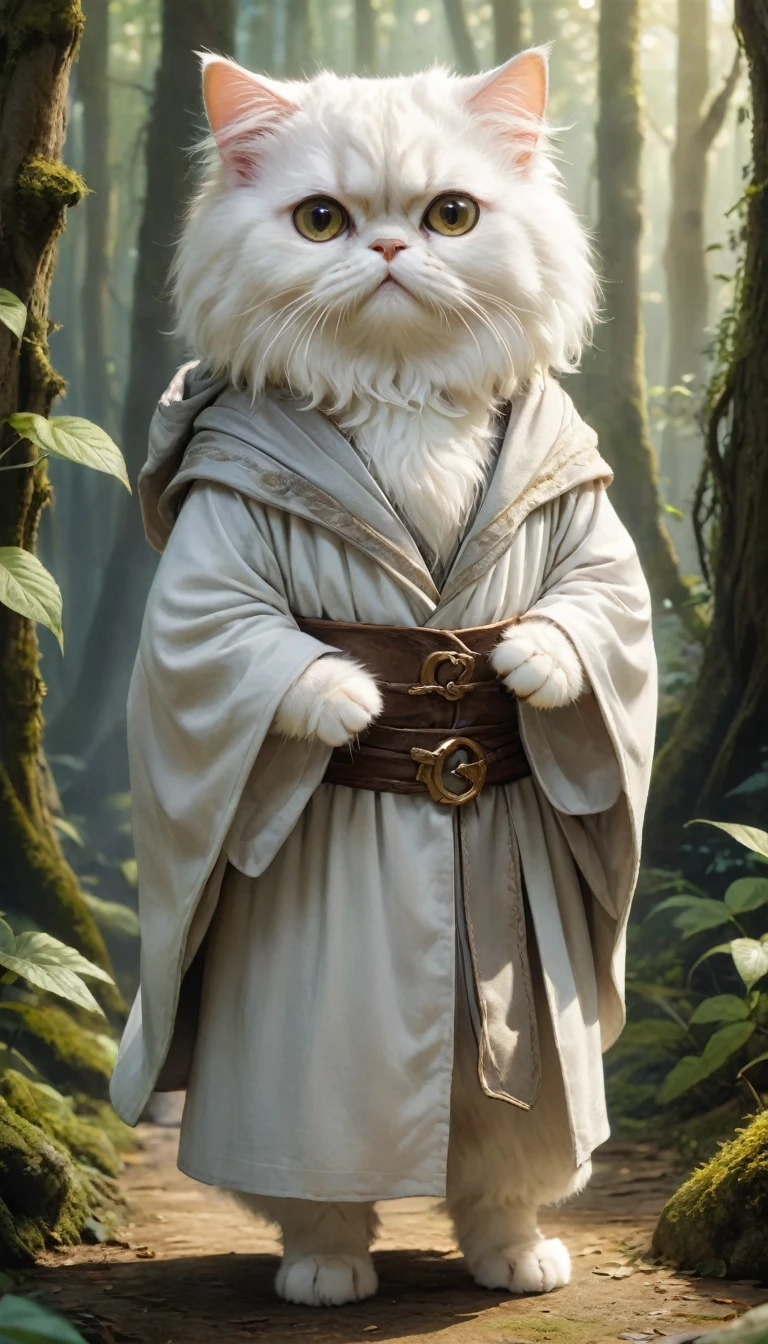 small, かわいいto be bornき物, Wearing wizard robes、 whole body,small , Are standing, Costume, Magical Forest、 Fantasy art, Exquisite detail, Jean-Baptiste Monge Style, office、Alan Lee Style, Anthropomorphic, Fat, White Persian cat with big eyes, Movie Scenes, Dramatic shot angles, , Realistic, to be born々Stunning cinematic photorealism, Action Portrait, 8k, detailed, Full Frame