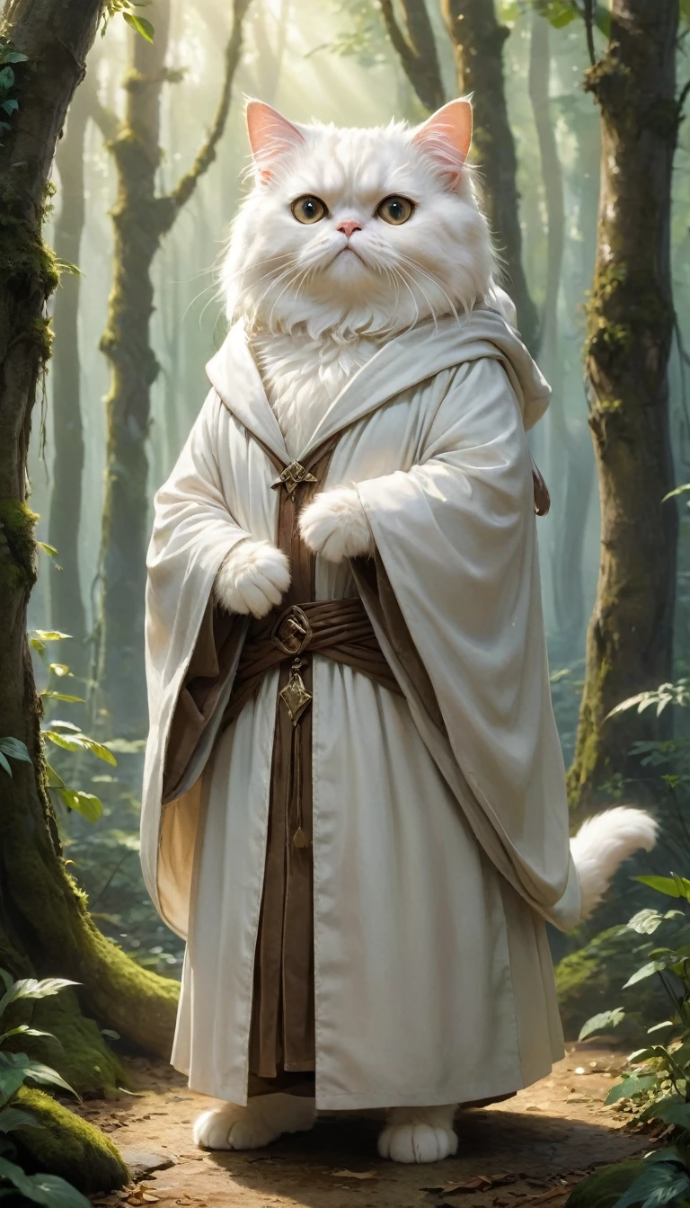 small, かわいいto be bornき物, Wearing wizard robes、 whole body,small , Are standing, Costume, Magical Forest、 Fantasy art, Exquisite detail, Jean-Baptiste Monge Style, office、Alan Lee Style, Anthropomorphic, Fat, White Persian cat with big eyes, Movie Scenes, Dramatic shot angles, , Realistic, to be born々Stunning cinematic photorealism, Action Portrait, 8k, detailed, Full Frame