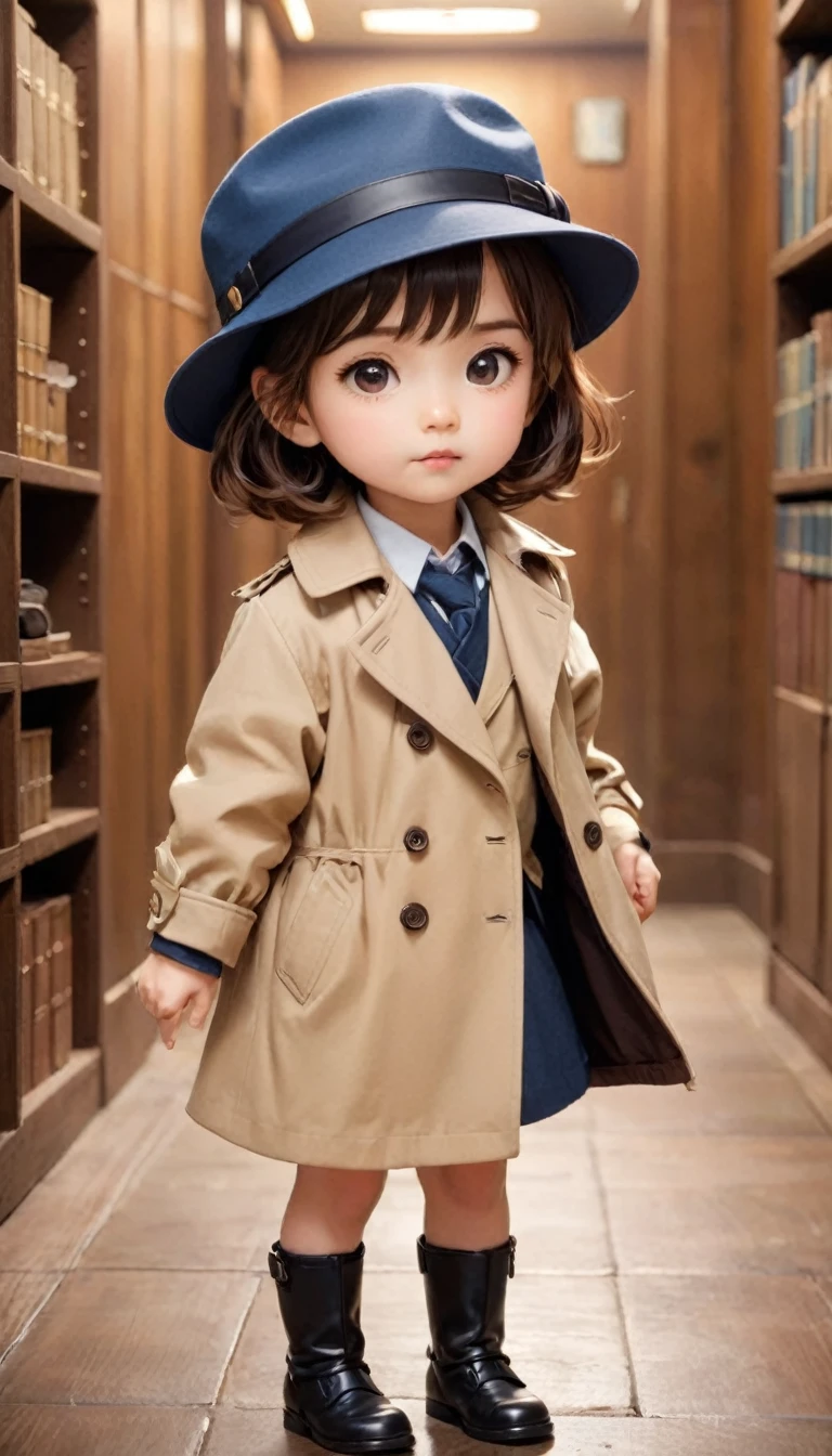  small, かわいいto be bornき物, Wearing a detective&#39;s coat and hat、Brown leather shoes、 whole body,small , Are standing, Costume, Foggy London city、 Fantasy art, Exquisite detail, Jean-Baptiste Monge Style, office、Alan Lee Style, Anthropomorphic, Fat, Scottish fold gray cat with narrow eyes, Movie Scenes, Dramatic shot angles, , Realistic, to be born々Stunning cinematic photorealism, Action Portrait, 8k, detailed, Full Frame