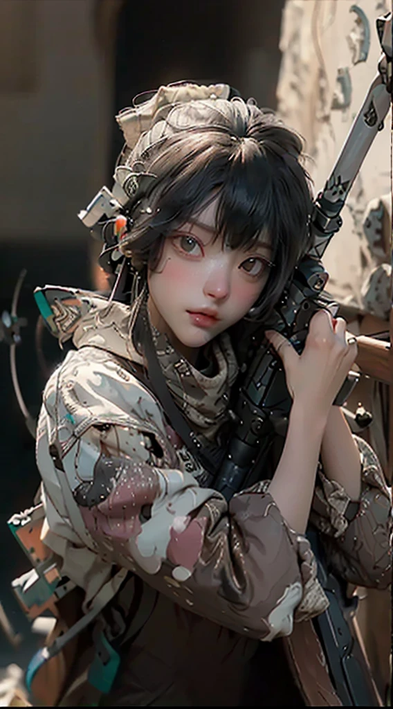 ((Best quality)), ((masterpiece)), (detailed:1.4), ((A sniper who doing sniping :1.5)), 3D, an image of a beautiful cyberpunk female,HDR (High Dynamic Range),Ray Tracing,NVIDIA RTX,Super-Resolution,Unreal 5,Subsurface scattering,PBR Texturing,Post-processing,Anisotropic Filtering,Depth-of-field,Maximum clarity and sharpness,Multi-layered textures,Albedo and Specular maps,Surface shading,Accurate simulation of light-material interaction,Perfect proportions,Octane Render,Two-tone lighting,Wide aperture,Low ISO,White balance,Rule of thirds,8K RAW,