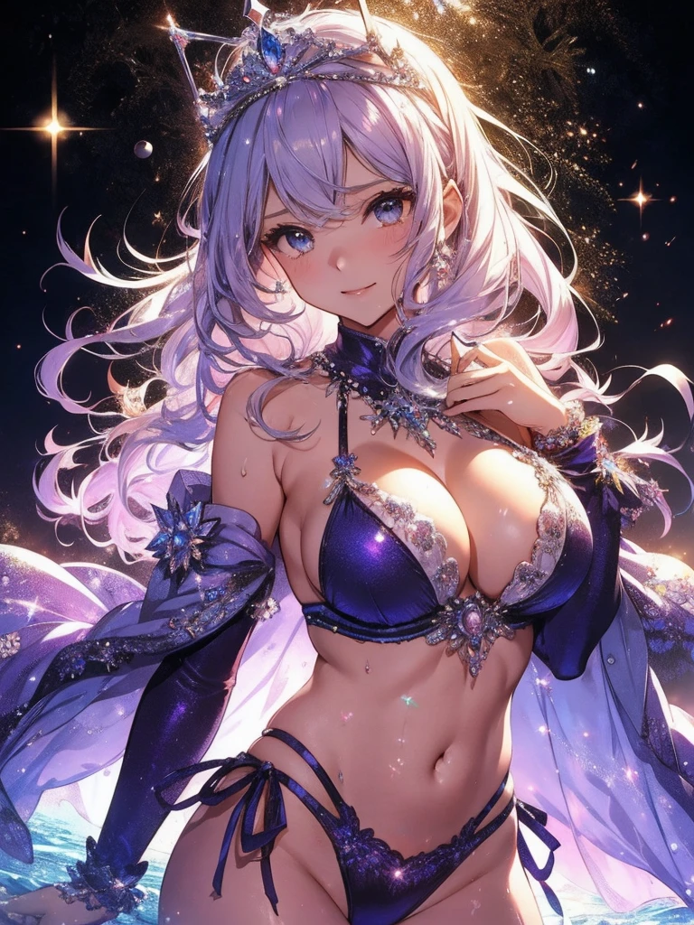 1woman24歳、
for example:
Beautiful sparkle,Asahi Romanticism,
The most beautiful々color, particle,kind, Magical light beautiful 24 years old、Beautifully decorated tiara、Like Fujiko Mine、Beautiful Eyes、smile、atmosphere、Ocean、Dance vigorously、Fun dance!美しいSwimwear、((Swimwear)),(( Cowboy Shot,))、Silver Hair、Sweat、、Big Breasts、art、Ultra-high resolution、Highest quality、masterpiece、kind,