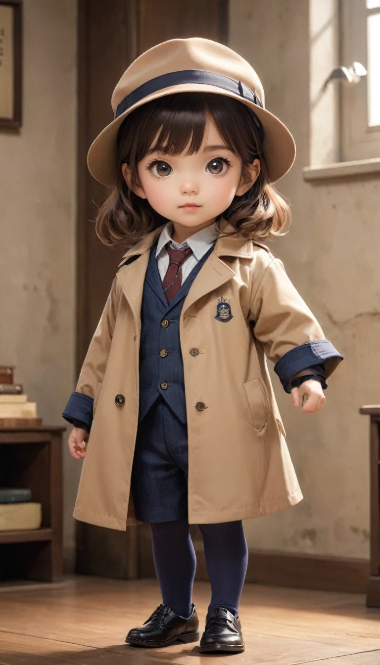  small, かわいいto be bornき物, Wearing a detective&#39;s coat and hat、Brown leather shoes、 whole body,small , Are standing, Costume, Foggy London city、 Fantasy art, Exquisite detail, Jean-Baptiste Monge Style, office、Alan Lee Style, Anthropomorphic, Fat, Scottish fold gray cat with big eyes, Movie Scenes, Dramatic shot angles, , Realistic, to be born々Stunning cinematic photorealism, Action Portrait, 8k, detailed, Full Frame