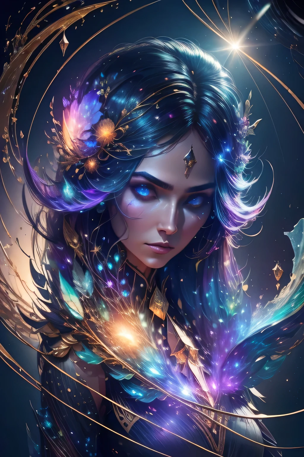 1girl, in a breathtaking interstellar voyage, discovering an advanced alien civilization, surrounded by infinite galaxies and boundless possibilities, traveling through hyperspace, witnessing the wonders of the cosmos, the supernatural dimensions, mysterious energy fields, quantum anomalies, colliding galaxies and the birth of new stars, cosmic dust and particles, awe-inspiring celestial bodies, glowing nebulae and gas clouds, enchanting zero-gravity environments, distant planets and moons, extraterrestrial beings, the harmony and balance of the universe, a vibrant palette of cosmic colors, (best quality,8k,highres,masterpiece:1.2),ultra-detailed,(realistic,photorealistic:1.37),cinematic lighting,dramatic composition,hyper-realistic,epic scale,intricate details,volumetric lighting,cinematic camera angle,cinematic composition,concept art style