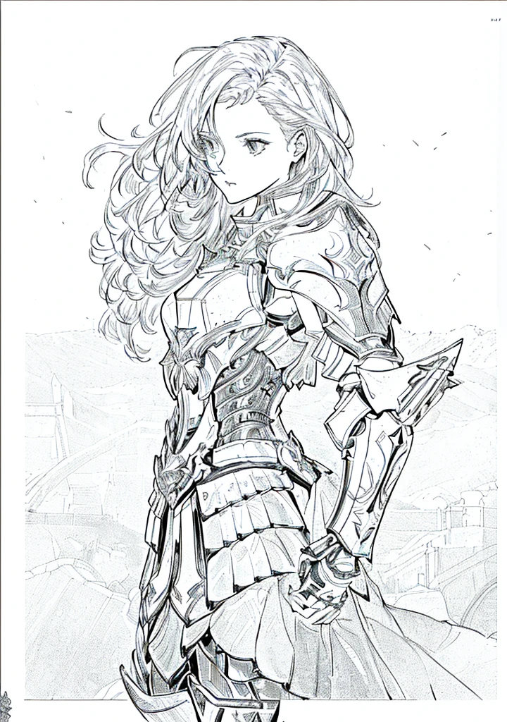 a drawing of a woman with sword and armor, lineart behance hd, exquisite line art, beautiful line art, perfect line art, girl in armor, line work concept art, girl in knight armor, intense line art, Mechanical Valkyrie Girl, female rider, lineart limpo, great digital art with details, girl with mecha cybernetic armor