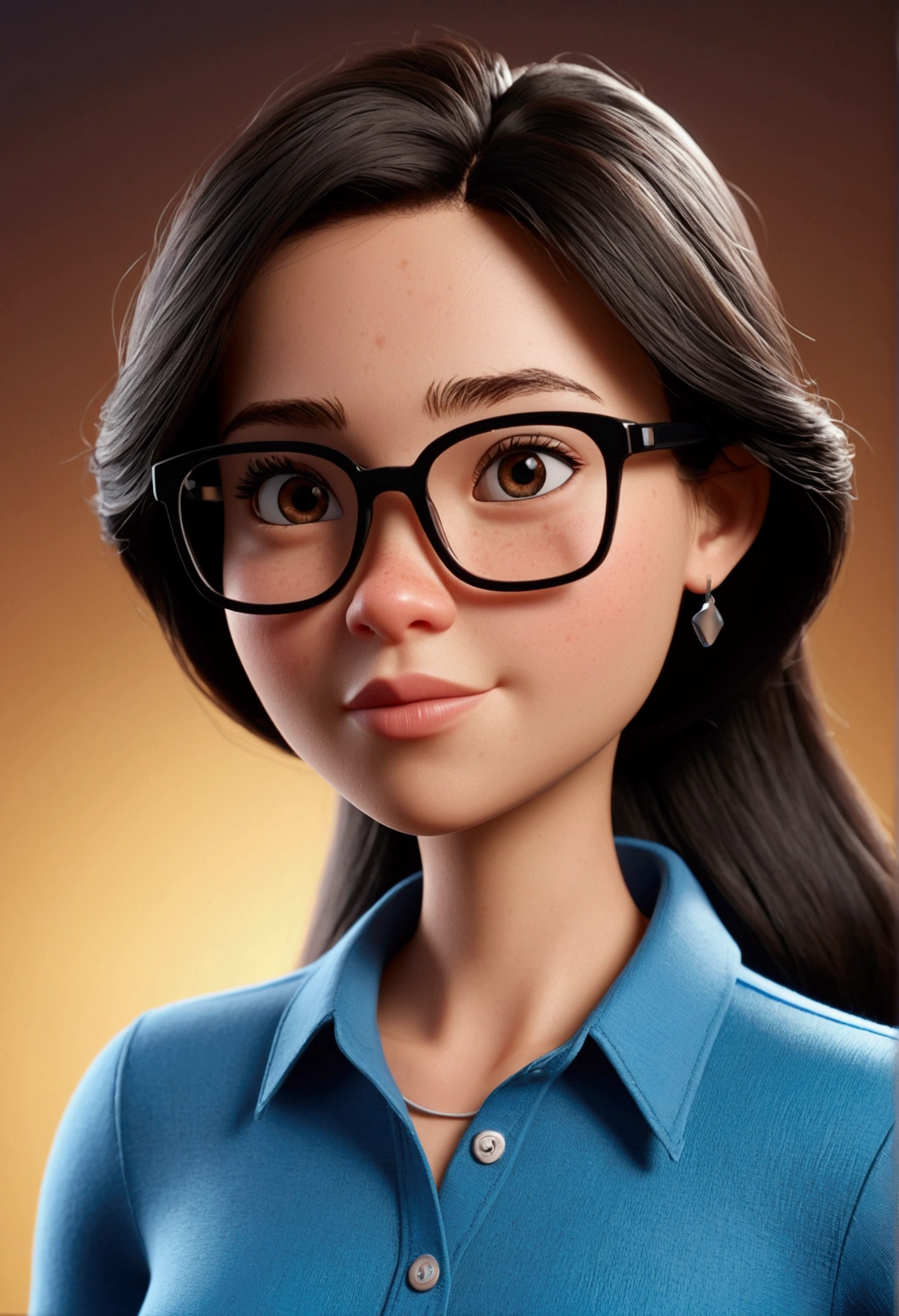 Cartoon character of a woman in black glasses and blue shirt, animation character, stylized character, animation style rendering, 3d stylized, Arnold Maya rendering, Stylized 3D rendering, toon render screenshot, 3d character, 3d character, Stylized 3D rendering, 3D character rendering, cartoon character, Personagem de close up, character posing, (Pixar-style) (master part:1.2) (bokeh) (best qualityer) (skin detailed) (detailed texture) (8k) (Argilla) (cinematic lighting) (sharp focus