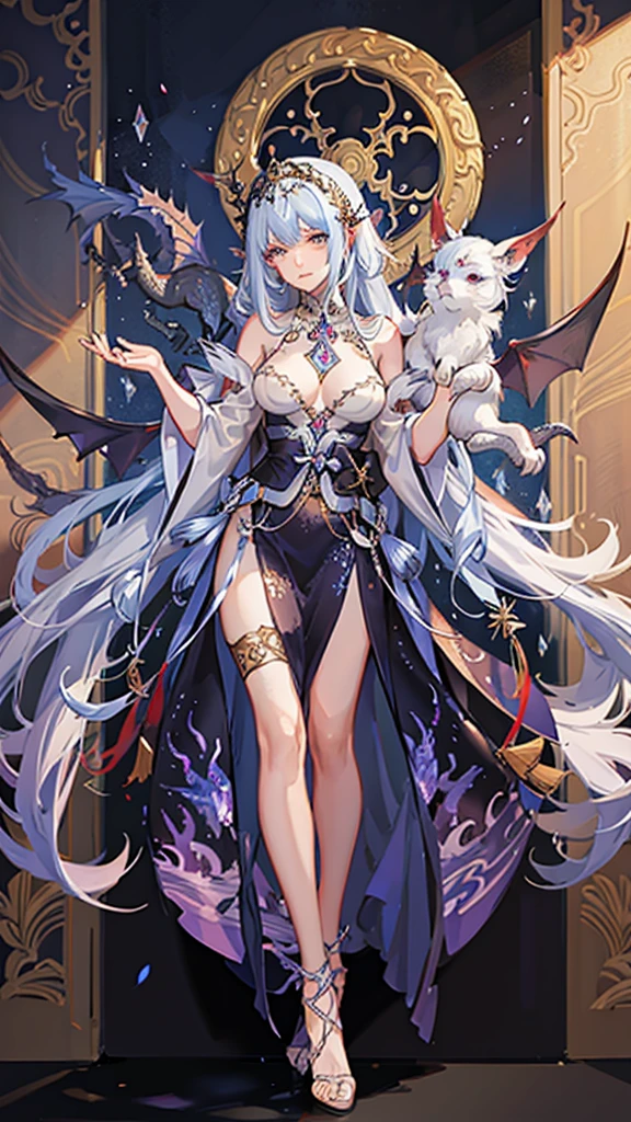 a majestic crystal dragon, female, mythical creature, chaotic neutral, monk, temple, somewhat famous, Hevara, 3 meters tall, fantasy, beautiful detailed eyes, beautiful detailed lips, extremely detailed eyes and face, long eyelashes, ornate robes, serene expression, mystical energy, glowing crystals, intricate temple architecture, warm lighting, vibrant colors, cinematic composition, dramatic lighting, award-winning artwork, digital painting