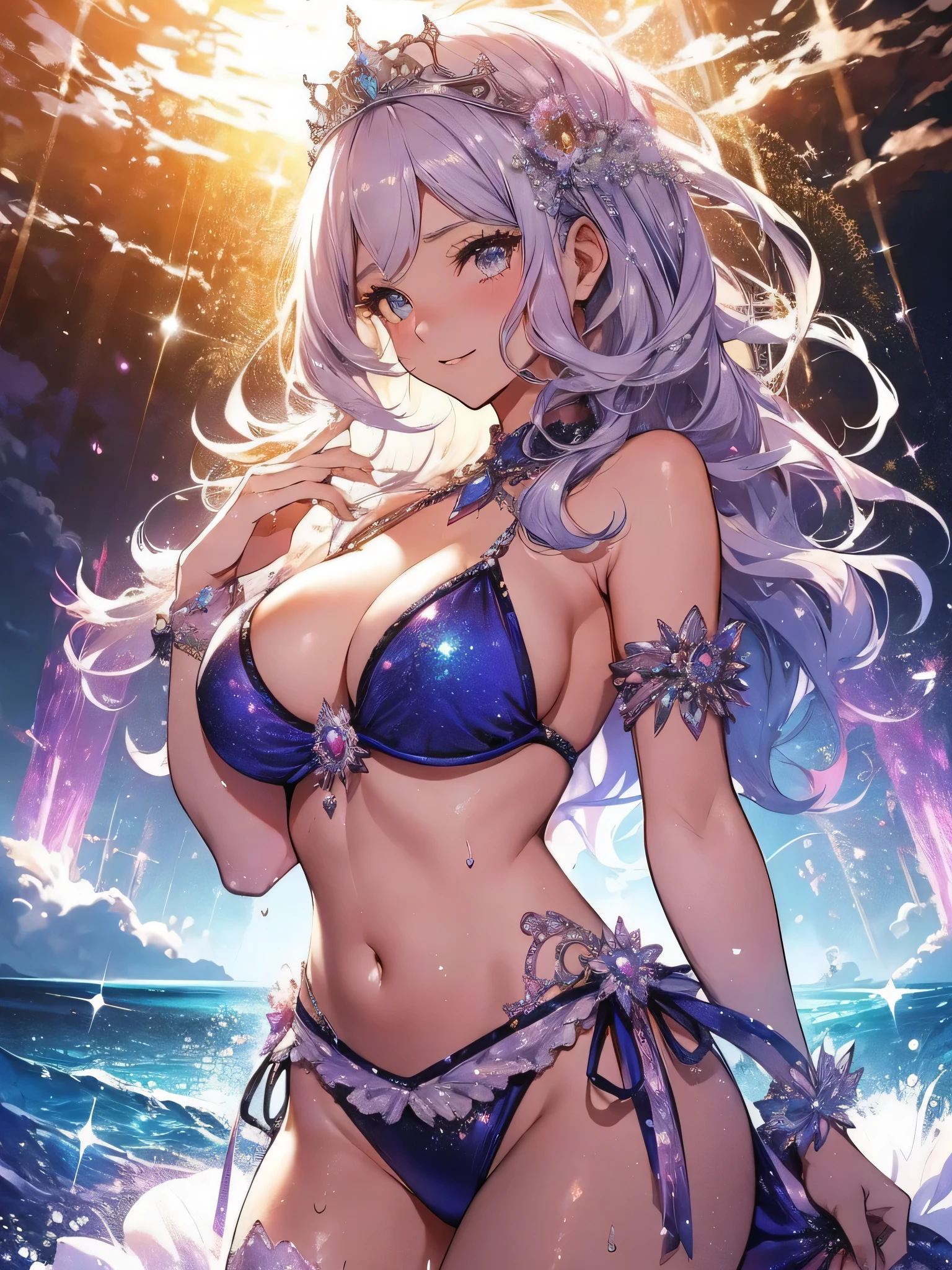 1woman24歳、
for example:
Beautiful sparkle,Asahi Romanticism,
The most beautiful々color, particle,kind, Magical light beautiful 24 years old、Beautifully decorated tiara、Like Fujiko Mine、Beautiful Eyes、smile、atmosphere、Ocean、Dance vigorously、Fun dance!美しいSwimwear、((Swimwear)),(( Cowboy Shot,))、Silver Hair、Sweat、、Big Breasts、art、Ultra-high resolution、Highest quality、masterpiece、kind,