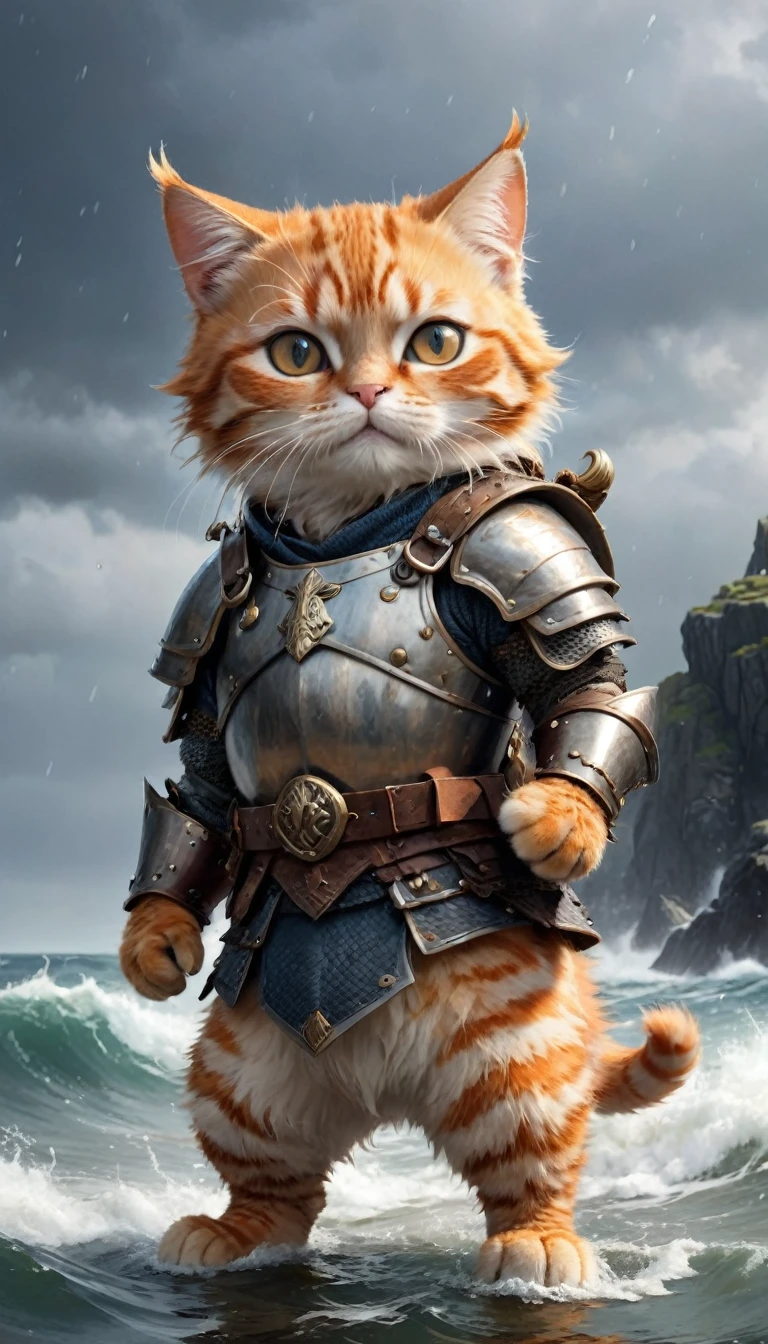 small, かわいいto be bornき物, Wearing Viking Armor、 whole body,small , Are standing, Costume, Stormy Sea、 Fantasy art, Exquisite detail, Jean-Baptiste Monge Style, office、Alan Lee Style, Anthropomorphic, Fat, Big-eyed orange cat, Movie Scenes, Dramatic shot angles, , Realistic, to be born々Stunning cinematic photorealism, Action Portrait, 8k, detailed, Full Frame