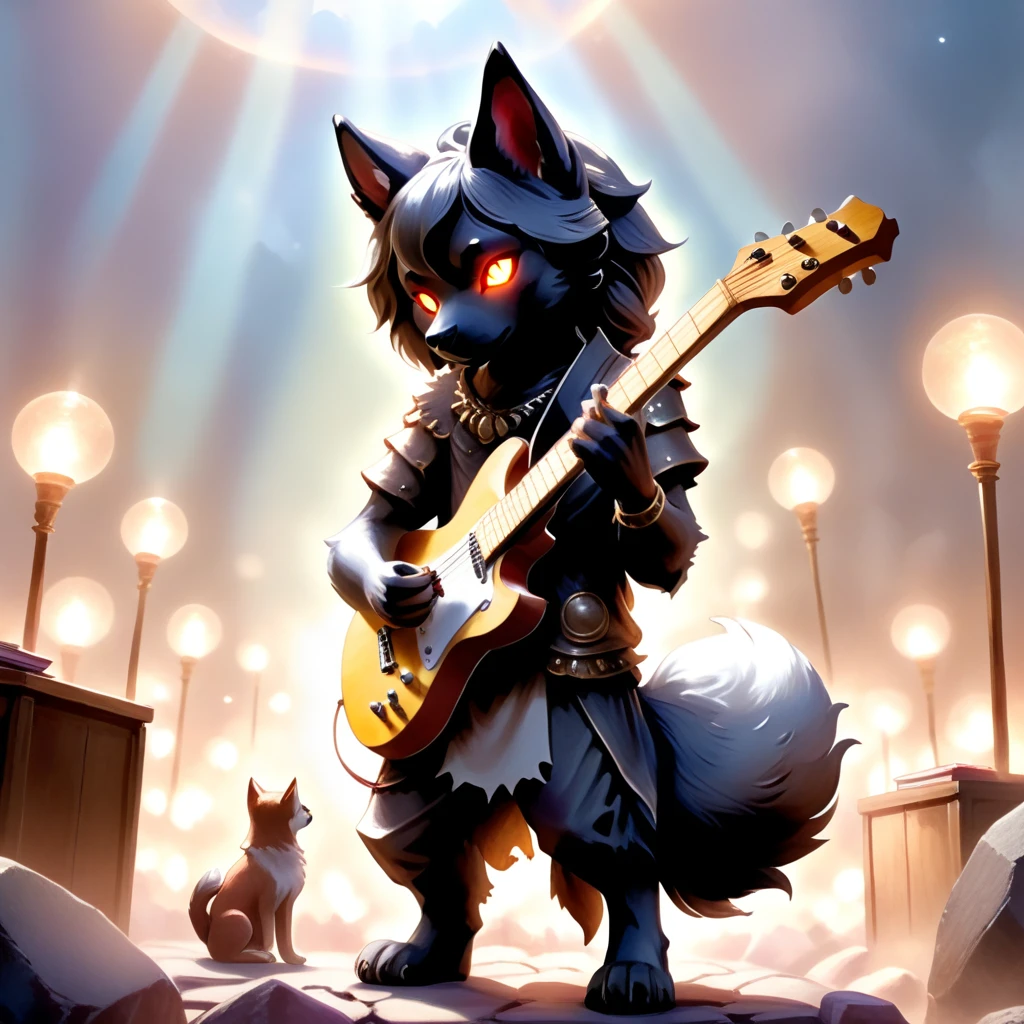 ethereal fantasy concept art of (Highest Quality, 4k, masterpiece:1.1), (realism, photorealistic:1.4), ray traced, hyper realism, soft lighting, detailed background, film grain, (detailed fur texture:1.3),
BREAK
((black metal)) anthro shiba inu plays his guitar on the last day on earth ,(wearing black metal outfit),(( post-apocalyptic destroyed dieselpunk city background)) , fangs , angry, paws,(new dawn), (aurora borealis) , closeup, high quality photography, 3 point lighting, flash with softbox, 4k, Canon EOS R3, hdr, smooth, sharp focus, high resolution, award winning photo, 80mm, f2.8, bokeh . magnificent, celestial, ethereal, painterly, epic, majestic, magical, fantasy art, cover art, dreamy