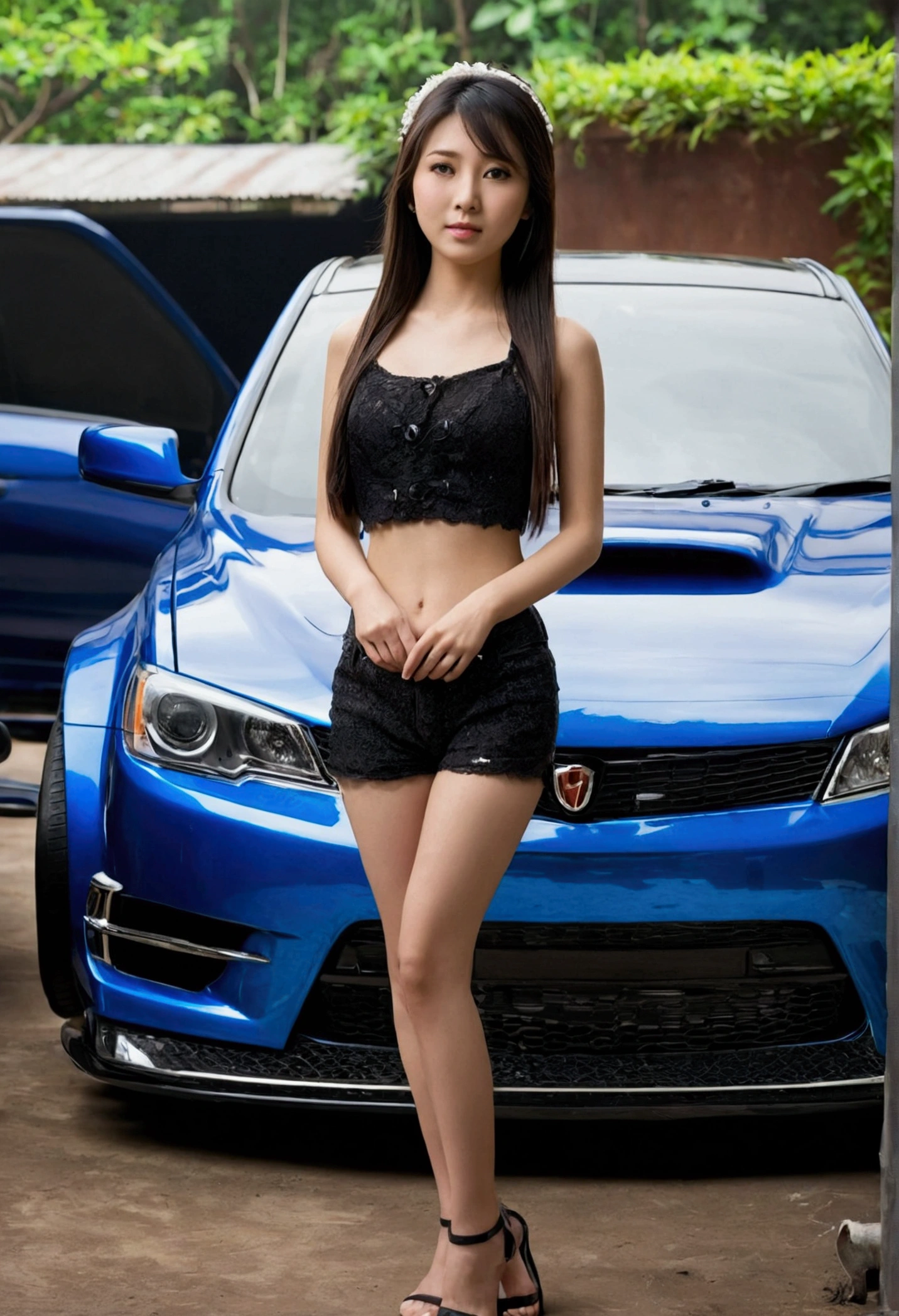 Modified cars,Asian girl standing next to her