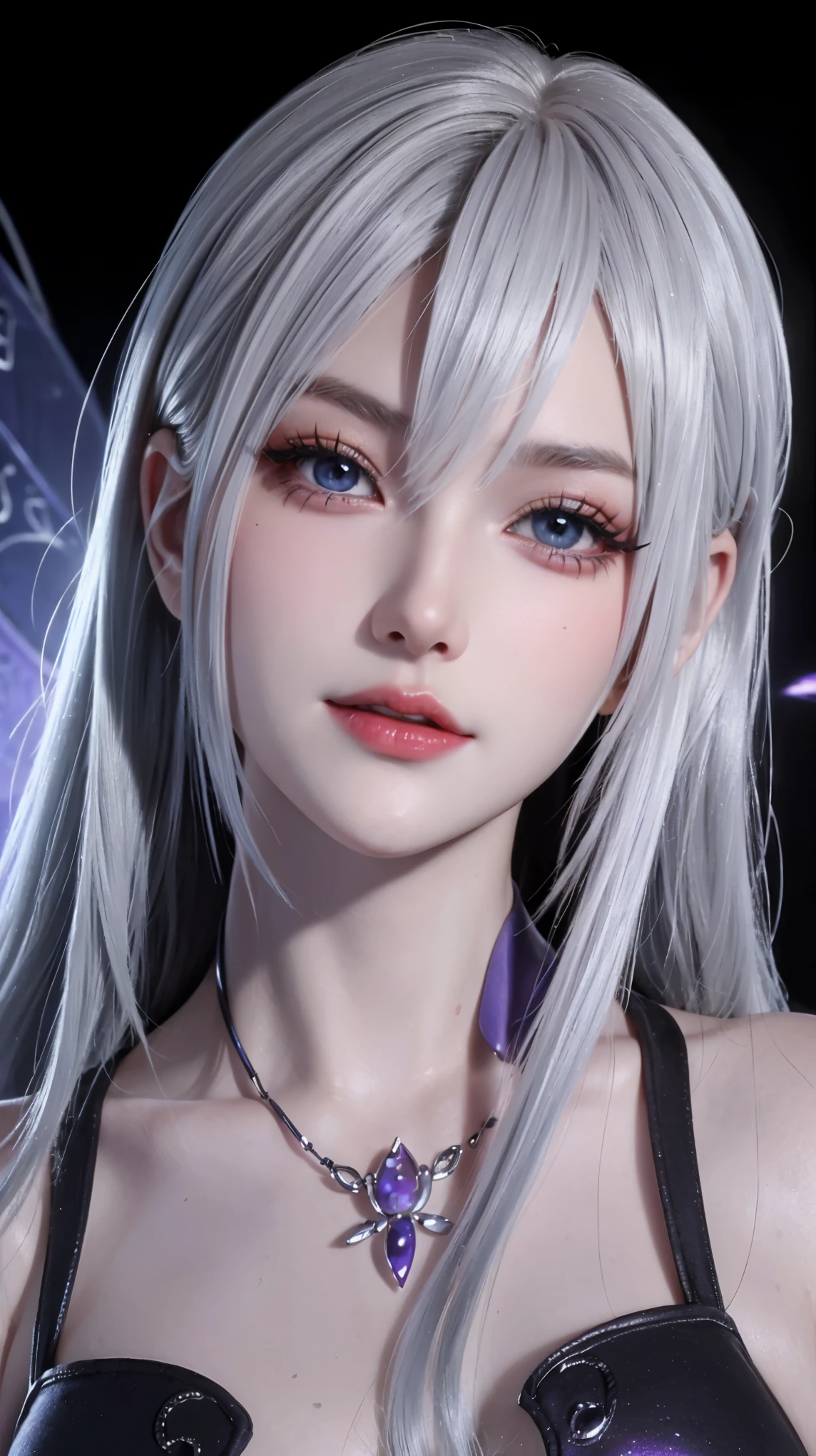 (masterpiece, best quality, Extremely detailed, Best shadow), (Detailed background,Dark Fantasy), (Beautiful and delicate face), High contrast, (Optimal lighting, Extremely delicate and beautiful), ((light)), rich and colorful, Ultra Detail, 戏剧性的light, Intricate details, (1 Girl, Solitary,White hair, Pointed face,Purple Eyes, Hair between the eyes,Dynamic Angle), Blood splatter, Black light swirling around the character, Depth of Field,Black light particles,(shattered glass),Magic Circle,