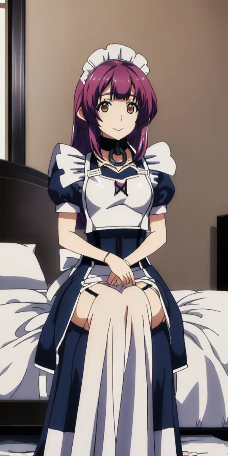 Sherry maid slave on bed open arms and spreading legs laying on bed, happy (masterpiece, top quality, best quality) pixel art, Slave 1girl full body toe to head, maid dress