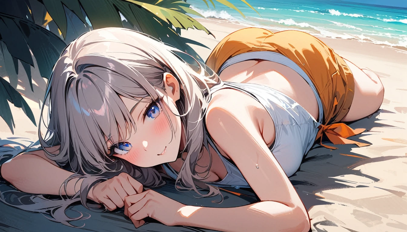 (masterpiece, Highest quality:1.2), 1 Girl, alone,Eyes open,Are you having fun,Tropical atmosphere,Ocean,Lying down