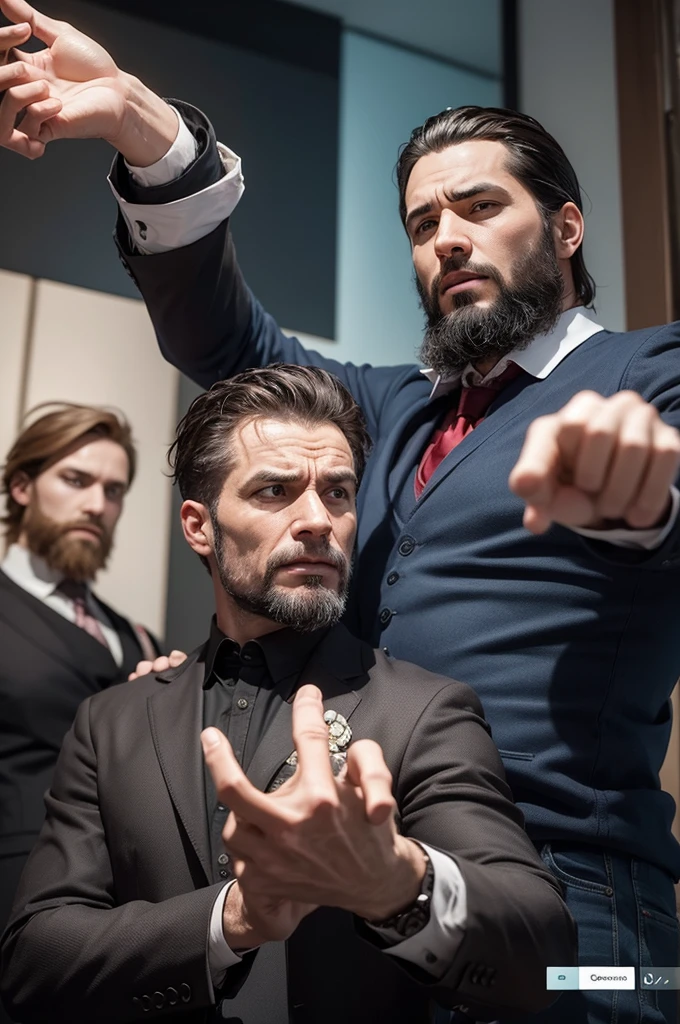 generate an image containing the following data: a man of God pointing to a prophet and prophesying against his family and making him look worried