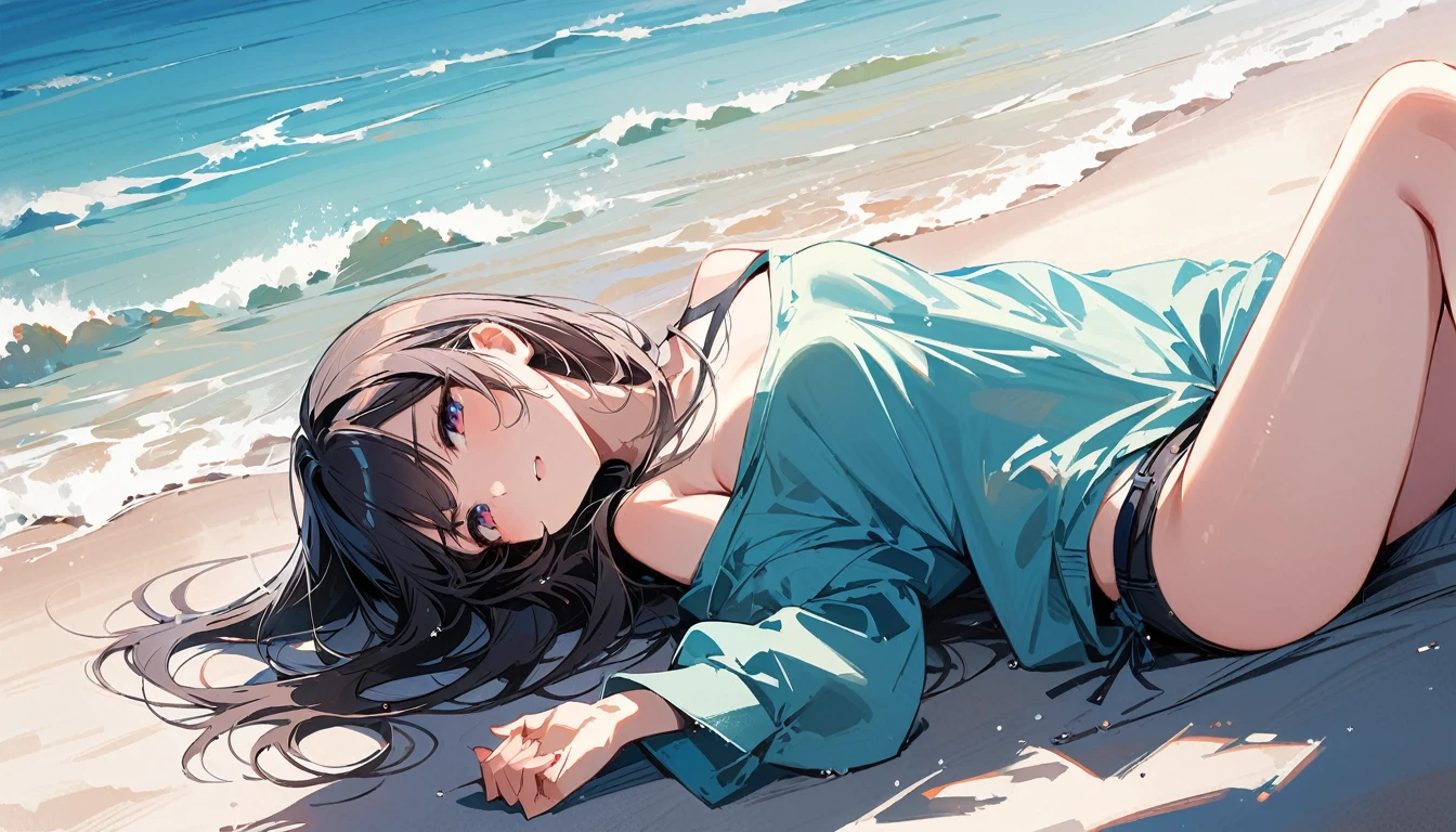 (masterpiece, Highest quality:1.2), 1 Girl, alone,Eyes open,Are you having fun,Tropical atmosphere,Ocean,Lying down