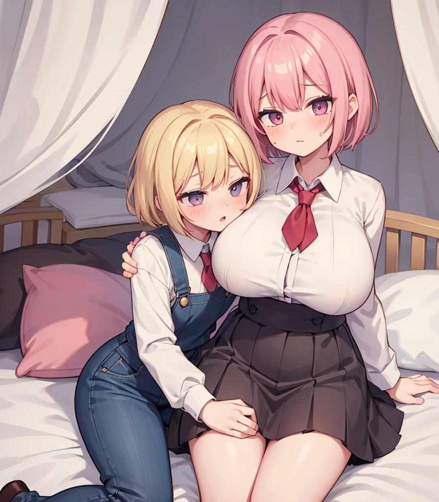masterpiece, Highest quality, so beautiful, absurdists,High resolution,Cuddling in bed, like,sexly,Look at each one, blush,Age difference,blondes,chest,Long Hair,Pink Hair,Tucked in shirt,short hair,skirt,Tent shirt,Slut,Big breasted sister and brother,Siblings, trousers,Pushing her big tits against her brother,(My brother&#39;s erect penis),((((姉のvery huge breasts,Sister crushes her big tits in her brother&#39;s face)))),(((((Very huge breasts))))),(((((penis,NSFW,Soft Very HUGE breasts))))),((Bursting Breasts,Huge breasts hiding her brother&#39;s face)),((((((((Huge Breasts, Large Breasts, Very Large Breasts, Very Large Breasts, Very Large Breasts, Very Large Breasts, Very Large Breasts, Very Large Breasts, Very Large Breasts, Very Large Breasts, Very Large Breasts, Very Large Breasts, Burying Face in Breasts)))))))),Two people gazing at each other,puffy breasts,((Face crushed by tits, huge breasts on brother's body, mouth covered by tits, breasts covering face)),((huge breasts)),((soft massive breasts)),(((((crotch grab)))),(((1girl,1littleboy,)),(Fingering:1.7)、white pantie