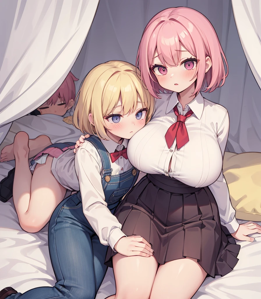 masterpiece, Highest quality, so beautiful, absurdists,High resolution,Cuddling in bed, like,sexly,Look at each one, blush,Age difference,blondes,chest,Long Hair,Pink Hair,Tucked in shirt,short hair,skirt,Tent shirt,Slut,Big breasted sister and brother,Siblings, trousers,Pushing her big tits against her brother,(My brother's erect penis),((((姉のvery huge breasts,Sister crushes her big tits in her brother's face)))),(((((Very huge breasts))))),(((((penis,NSFW,Soft Very HUGE breasts))))),((Bursting Breasts,Huge breasts hiding her brother's face)),((((((((Huge Breasts, Large Breasts, Very Large Breasts, Very Large Breasts, Very Large Breasts, Very Large Breasts, Very Large Breasts, Very Large Breasts, Very Large Breasts, Very Large Breasts, Very Large Breasts, Very Large Breasts, Burying Face in Breasts)))))))),Two people gazing at each other,puffy breasts,((Face crushed by tits, huge breasts on brother's body, mouth covered by tits, breasts covering face)),((huge breasts)),((soft massive breasts)),(((((crotch grab)))),(((1girl,1littleboy,)),(Fingering:1.7)、white pantie
